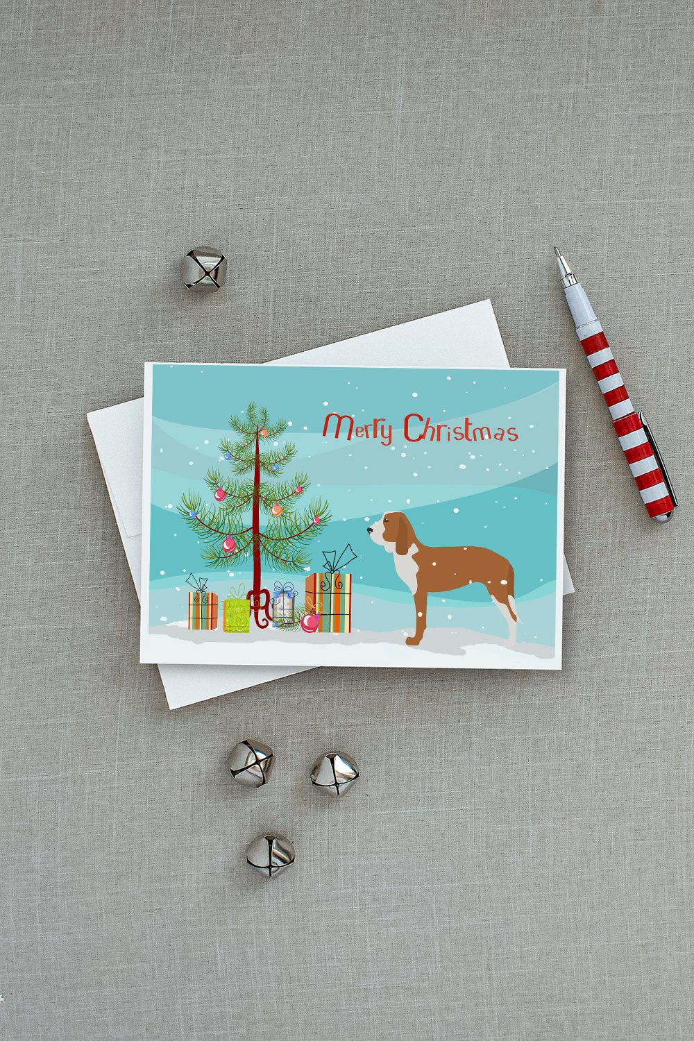 Spanish Hound Merry Christmas Tree Greeting Cards and Envelopes Pack of 8 - the-store.com