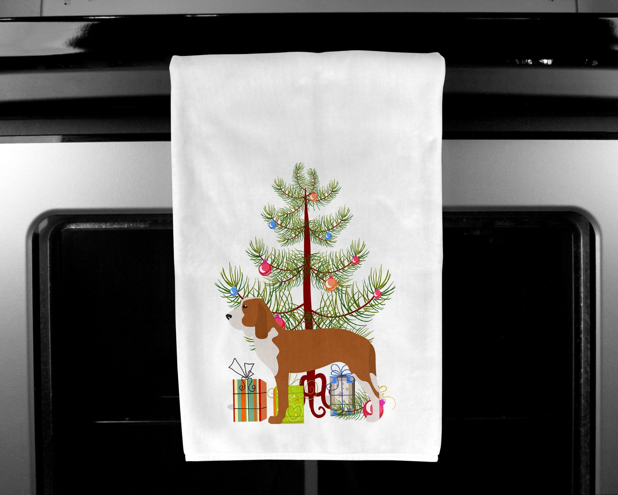 Spanish Hound Merry Christmas Tree White Kitchen Towel Set of 2 BB2909WTKT by Caroline's Treasures