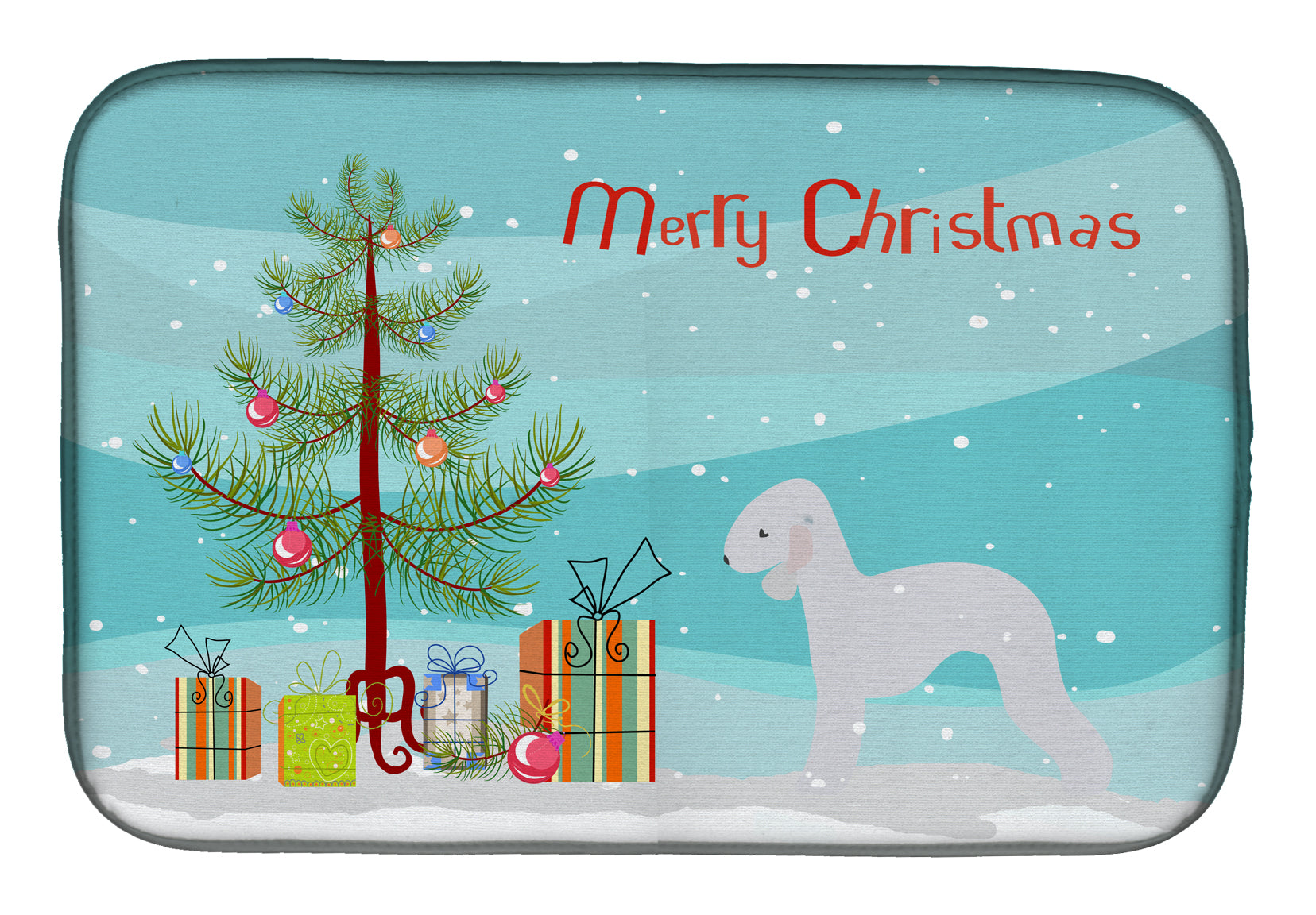 Bedlington Terrier Merry Christmas Tree Dish Drying Mat BB2912DDM