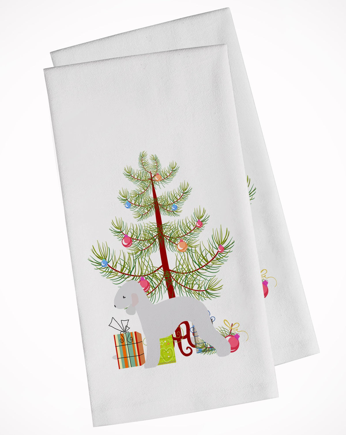 Bedlington Terrier Merry Christmas Tree White Kitchen Towel Set of 2 BB2912WTKT by Caroline&#39;s Treasures