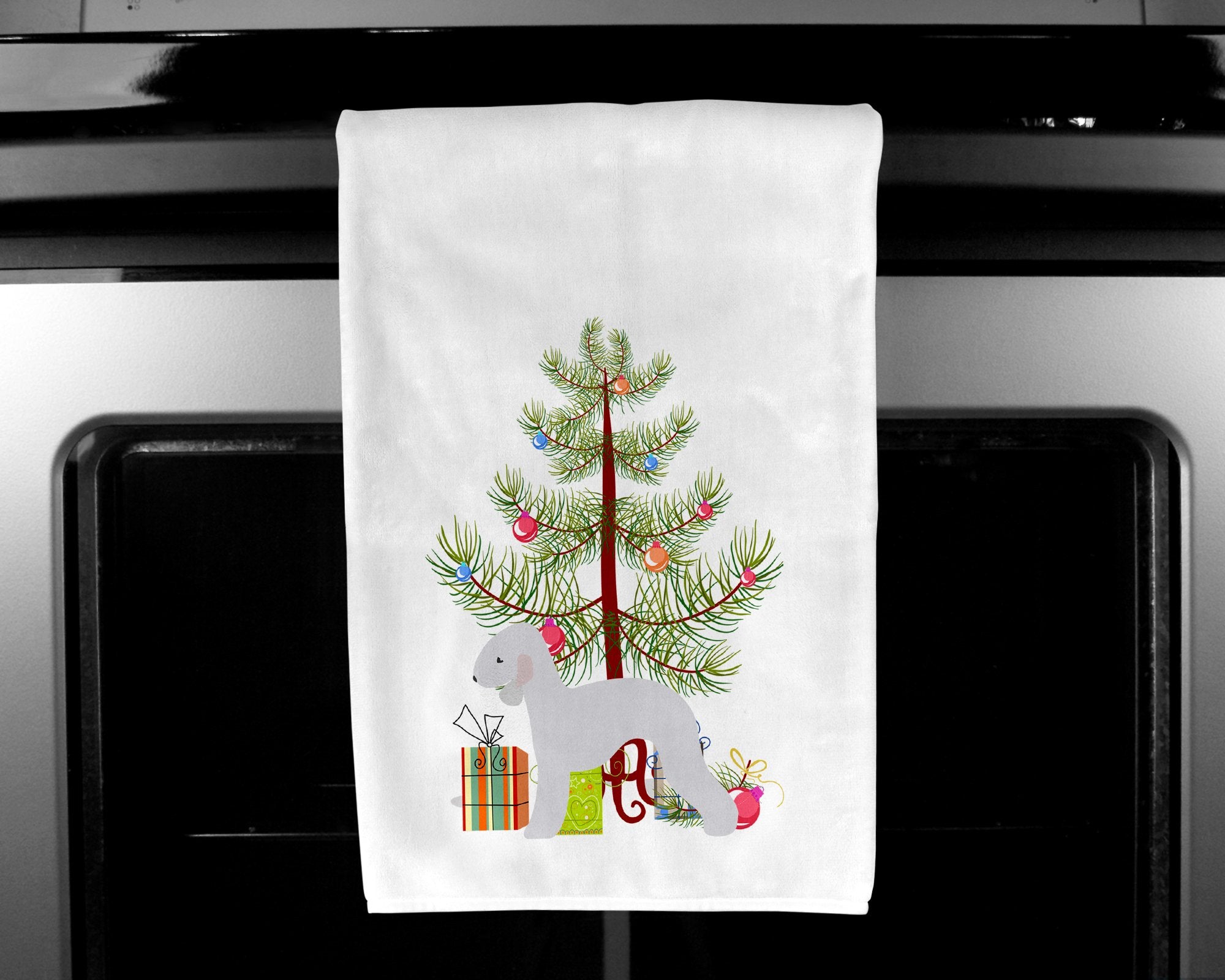 Bedlington Terrier Merry Christmas Tree White Kitchen Towel Set of 2 BB2912WTKT by Caroline's Treasures