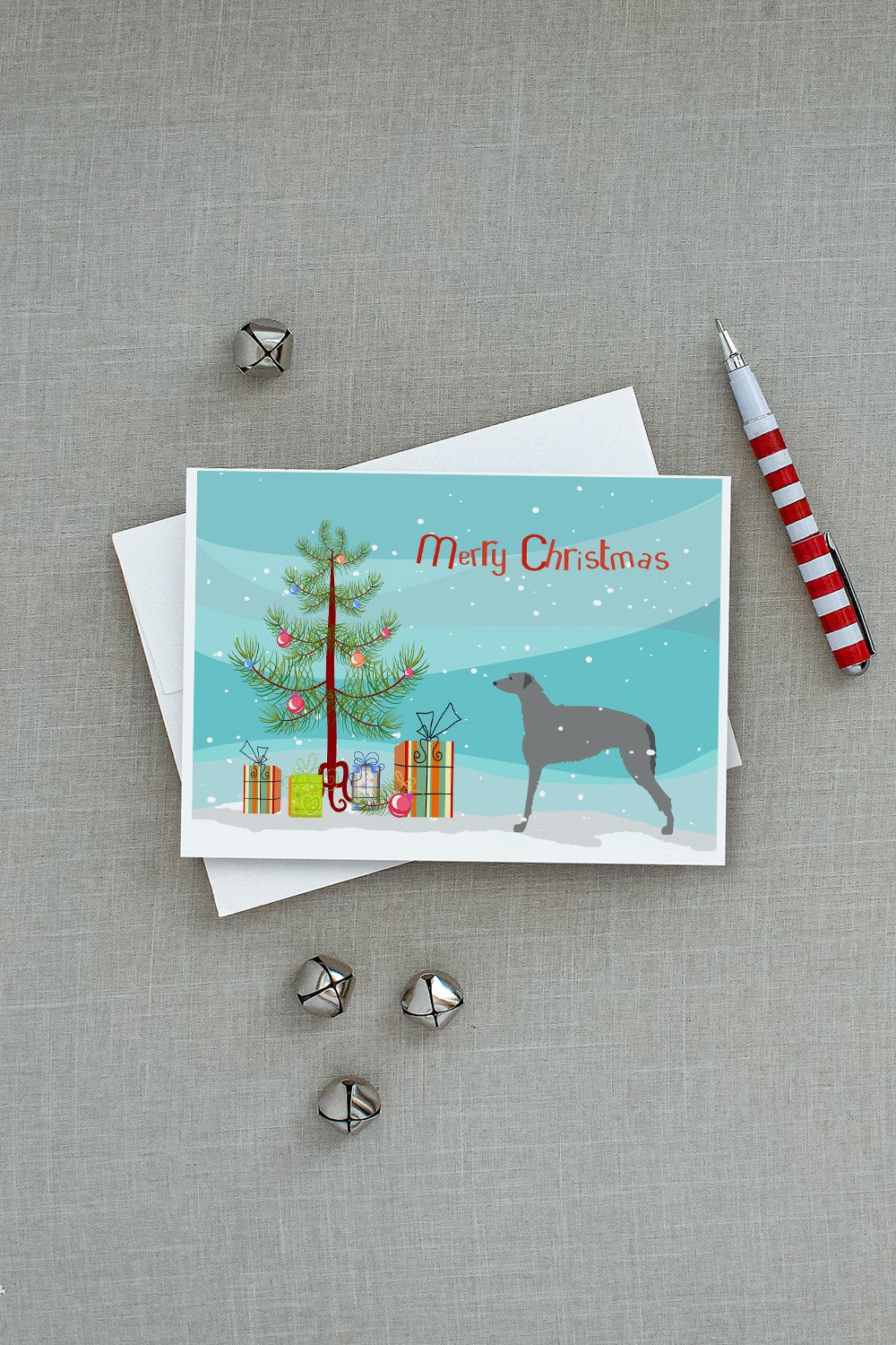 Scottish Deerhound Merry Christmas Tree Greeting Cards and Envelopes Pack of 8 - the-store.com
