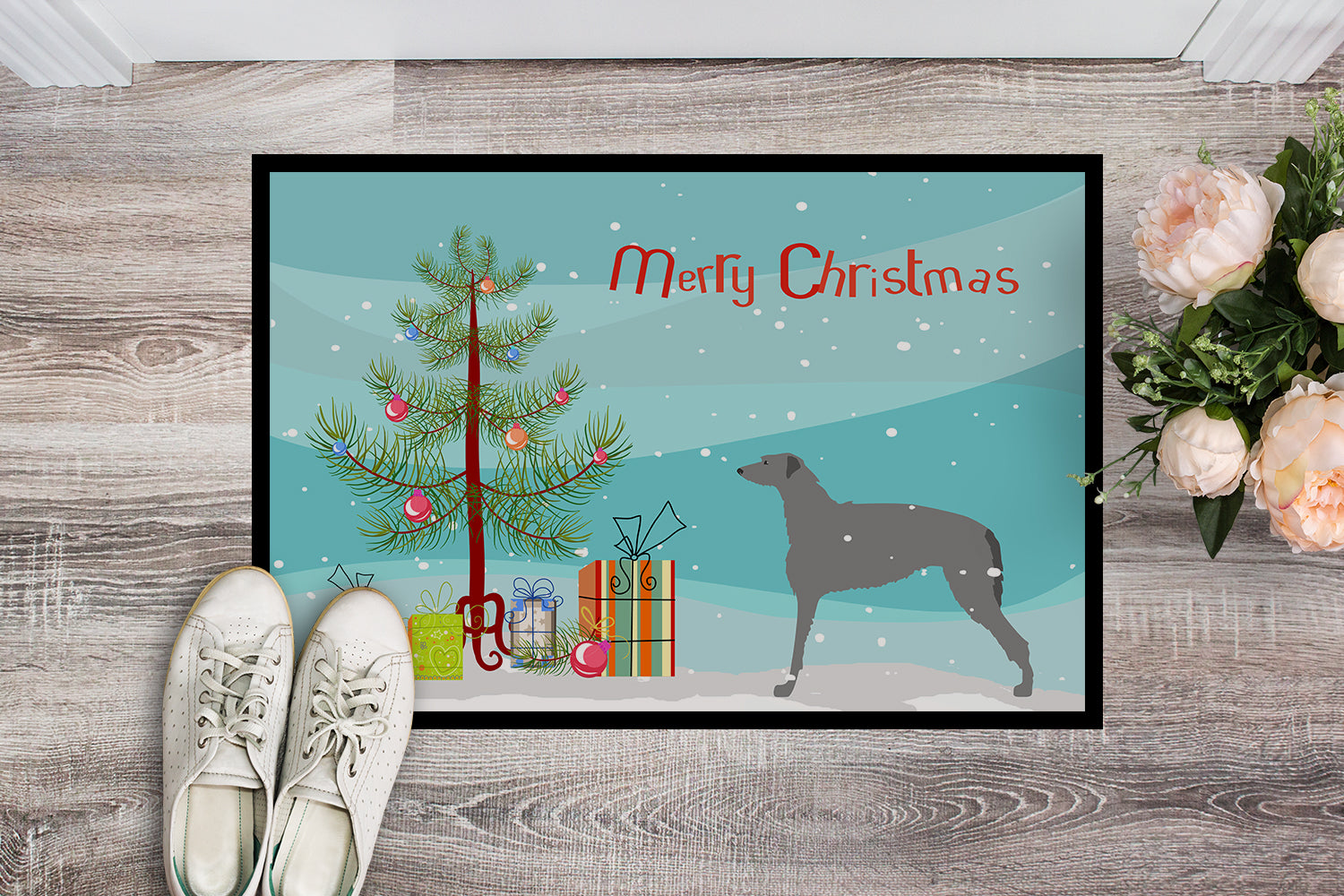 Scottish Deerhound Merry Christmas Tree Indoor or Outdoor Mat 18x27 BB2914MAT - the-store.com