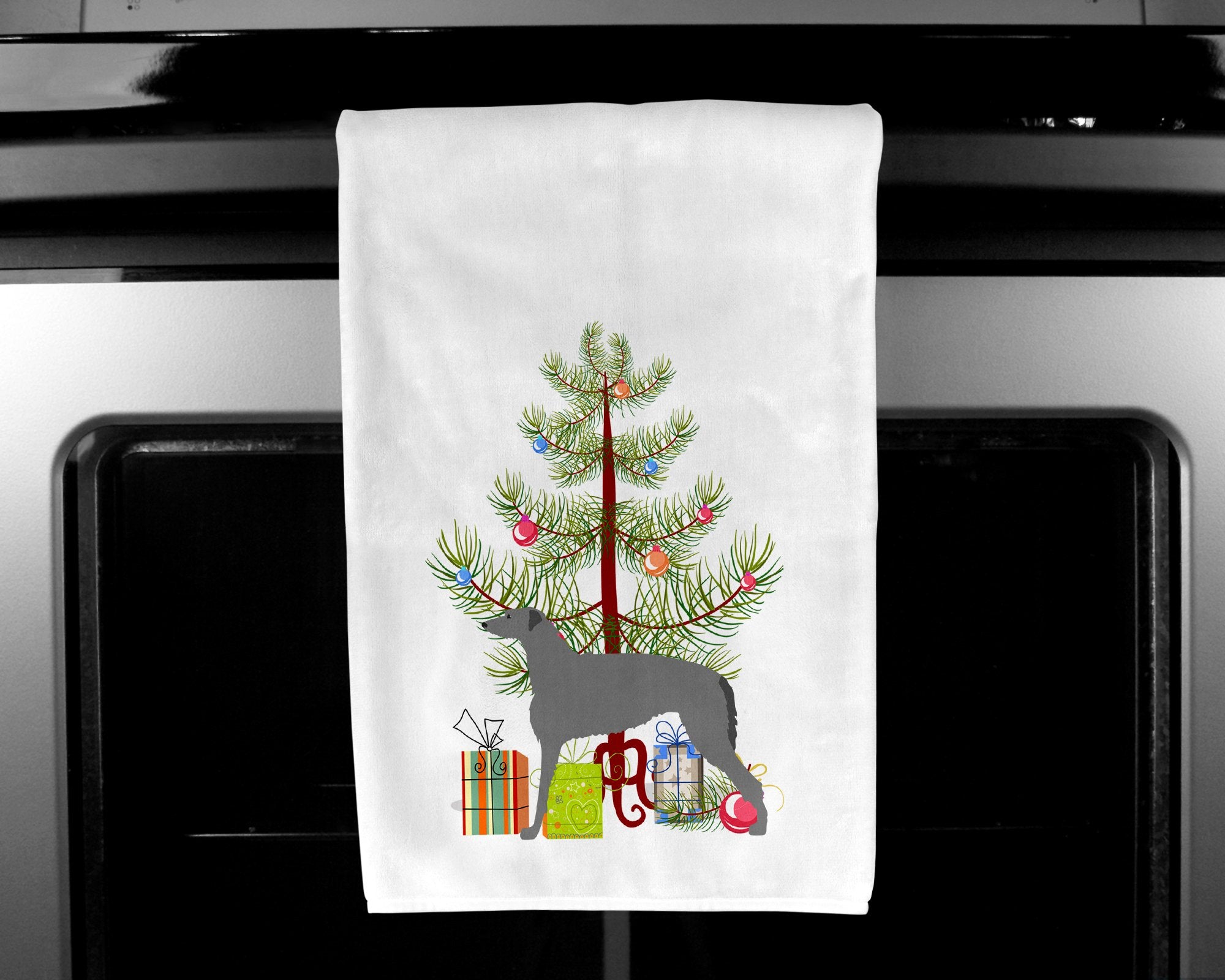 Scottish Deerhound Merry Christmas Tree White Kitchen Towel Set of 2 BB2914WTKT by Caroline's Treasures