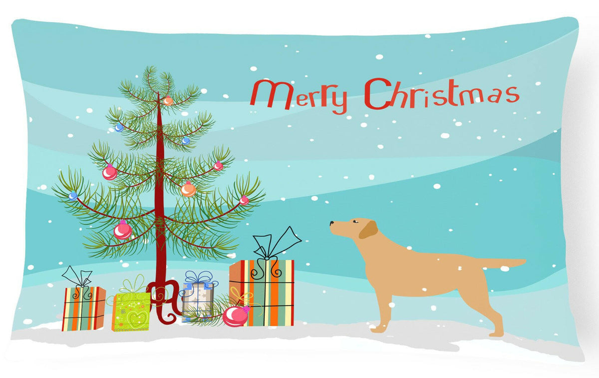 Yellow Labrador Retriever Merry Christmas Tree Canvas Fabric Decorative Pillow BB2915PW1216 by Caroline&#39;s Treasures