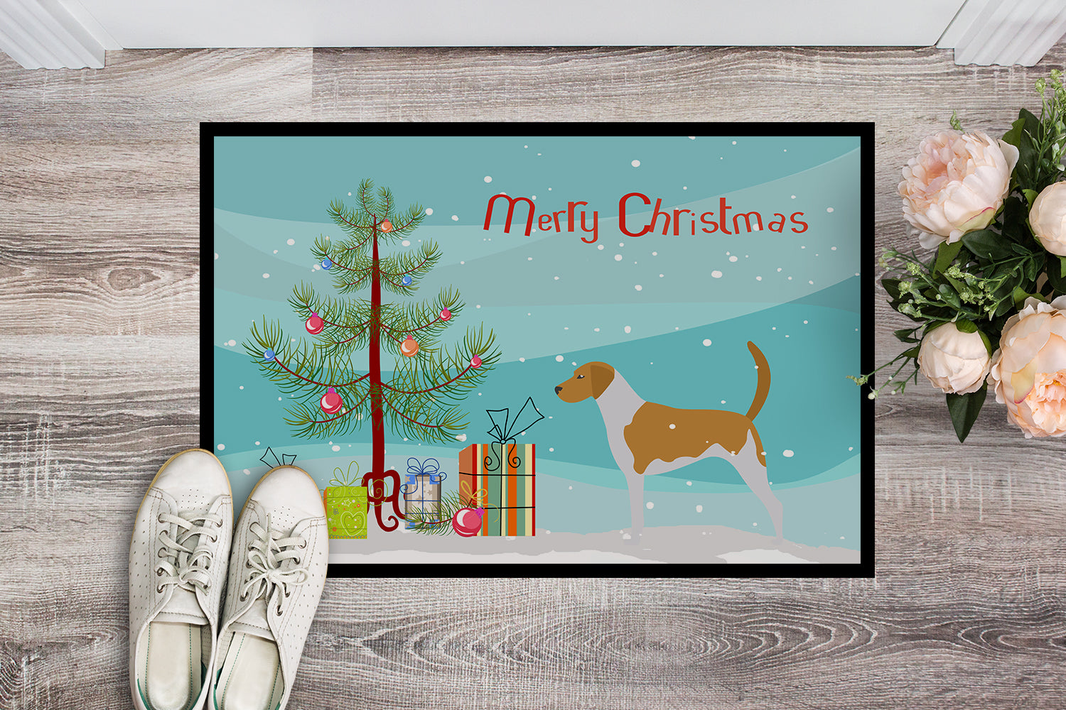 American Foxhound Merry Christmas Tree Indoor or Outdoor Mat 18x27 BB2916MAT - the-store.com