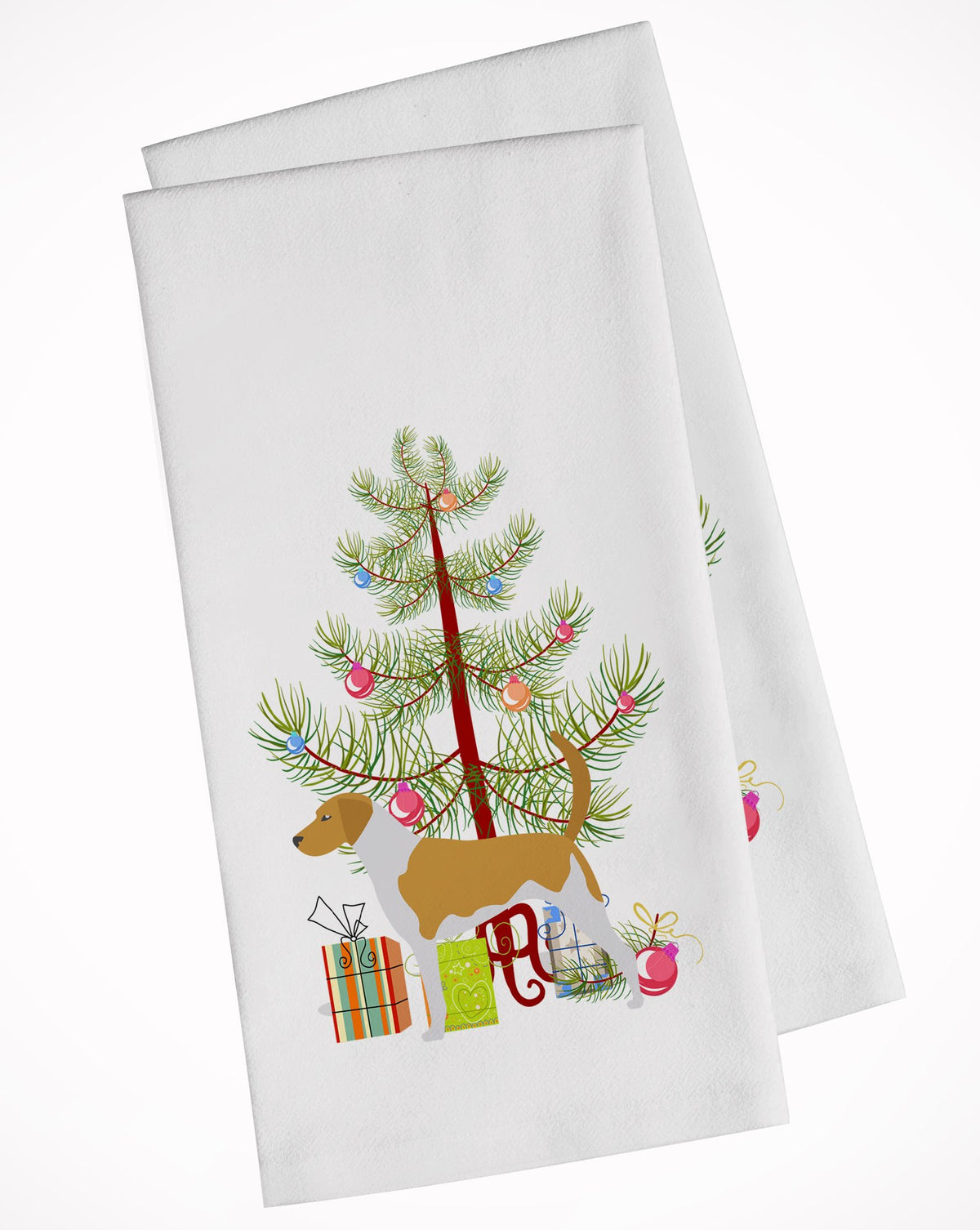 American Foxhound Merry Christmas Tree White Kitchen Towel Set of 2 BB2916WTKT by Caroline&#39;s Treasures