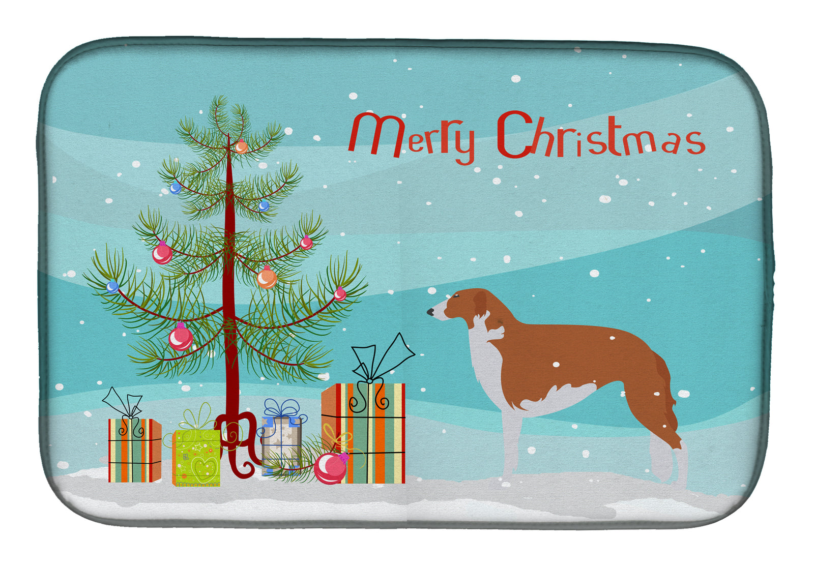 Borzoi Russian Greyhound Merry Christmas Tree Dish Drying Mat BB2917DDM