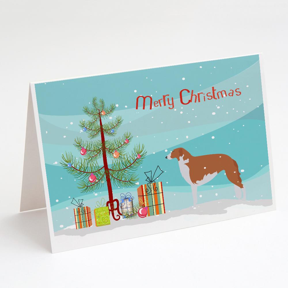 Buy this Borzoi Russian Greyhound Merry Christmas Tree Greeting Cards and Envelopes Pack of 8