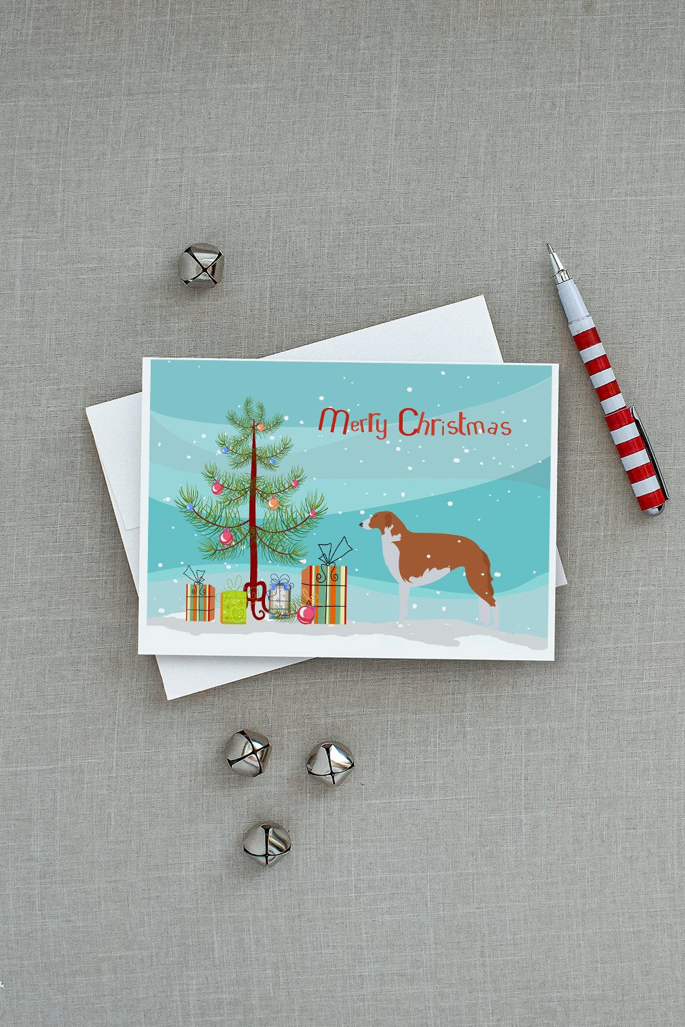 Borzoi Russian Greyhound Merry Christmas Tree Greeting Cards and Envelopes Pack of 8 - the-store.com