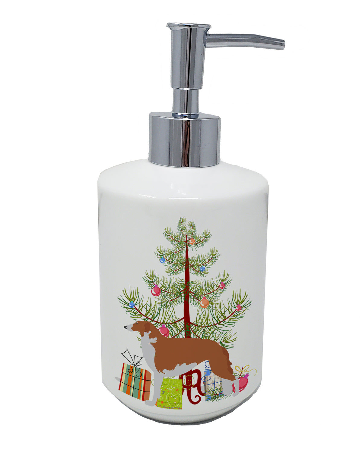 Buy this Borzoi Russian Greyhound Merry Christmas Tree Ceramic Soap Dispenser