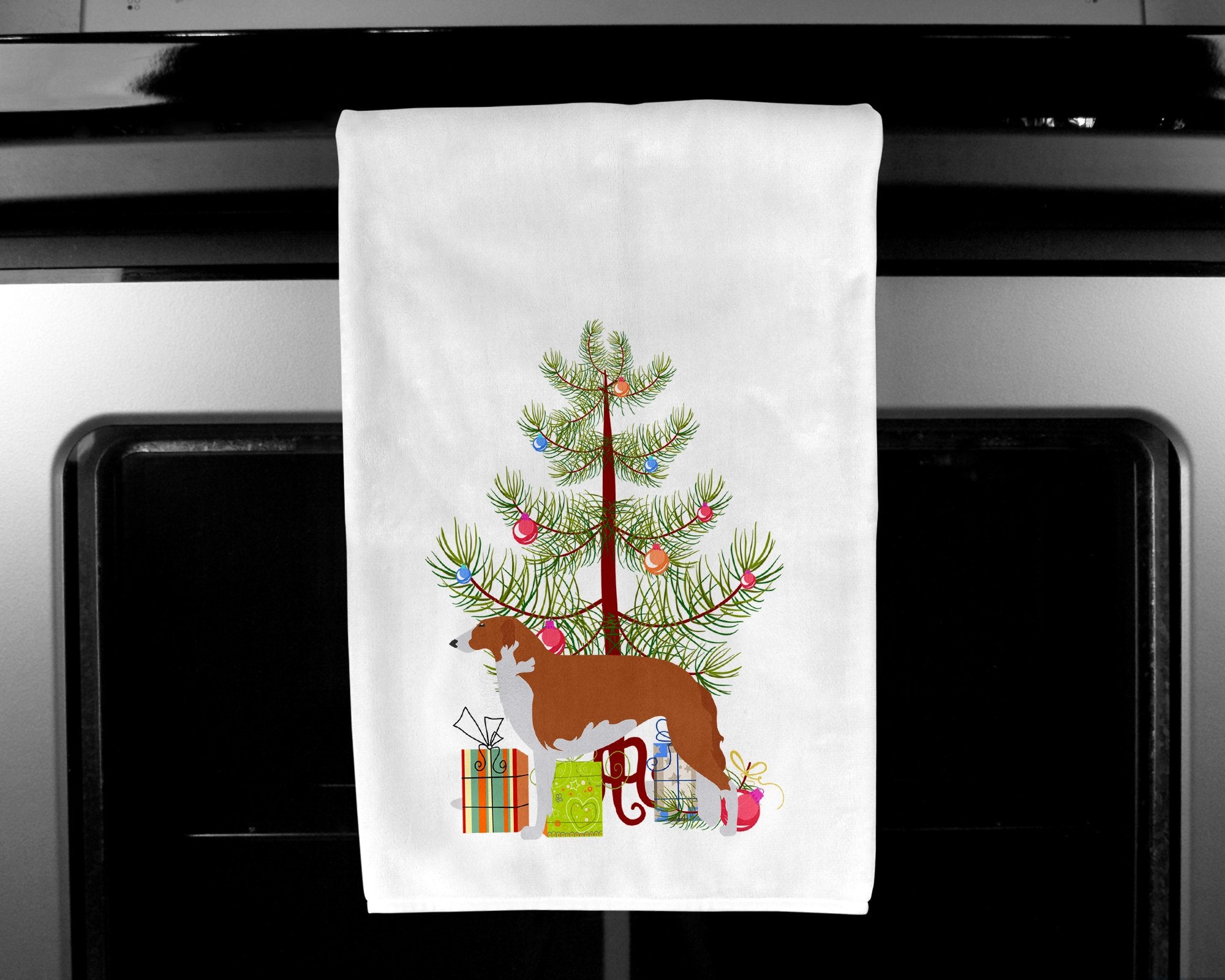 Borzoi Russian Greyhound Merry Christmas Tree White Kitchen Towel Set of 2 BB2917WTKT by Caroline's Treasures