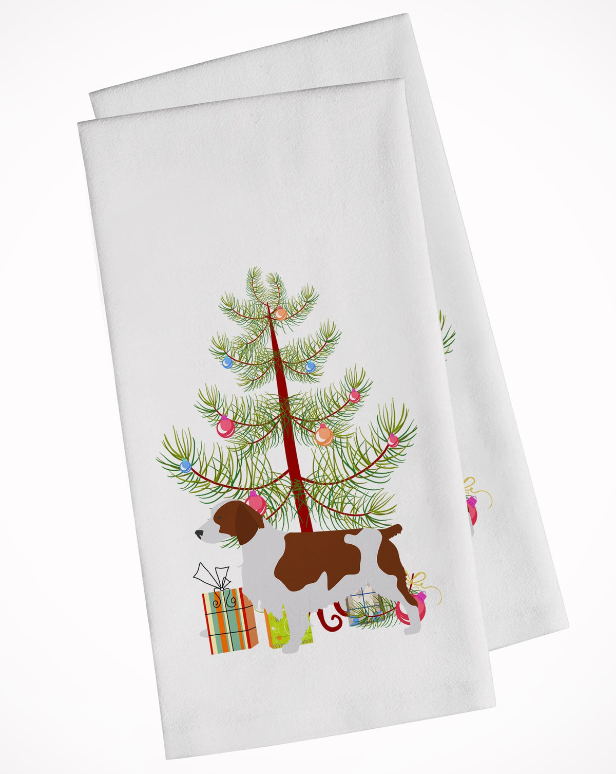 Welsh Springer Spaniel Merry Christmas Tree White Kitchen Towel Set of 2 BB2918WTKT by Caroline&#39;s Treasures