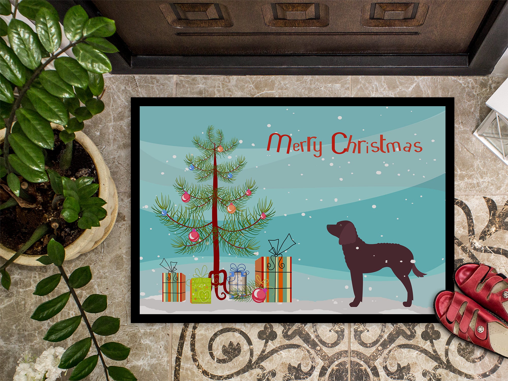 American Water Spaniel Merry Christmas Tree Indoor or Outdoor Mat 18x27 BB2919MAT - the-store.com