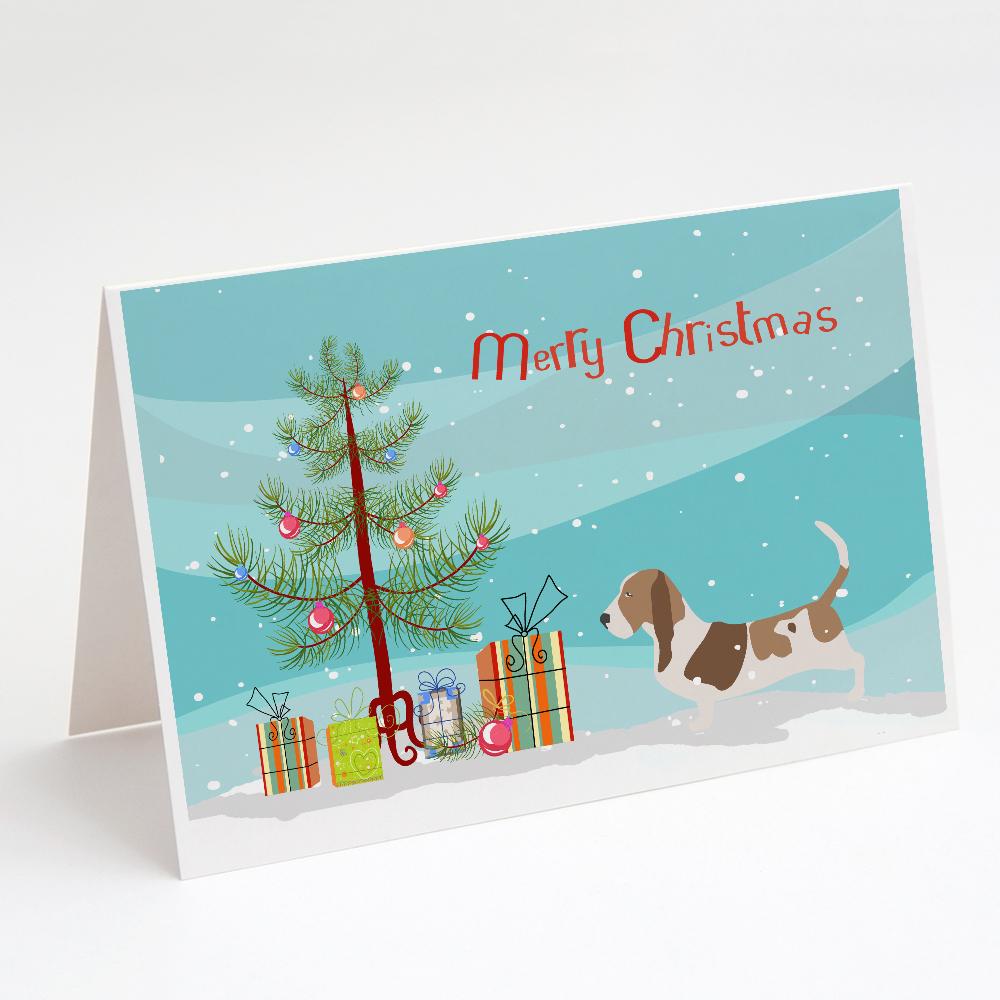 Buy this Basset Hound Merry Christmas Tree Greeting Cards and Envelopes Pack of 8