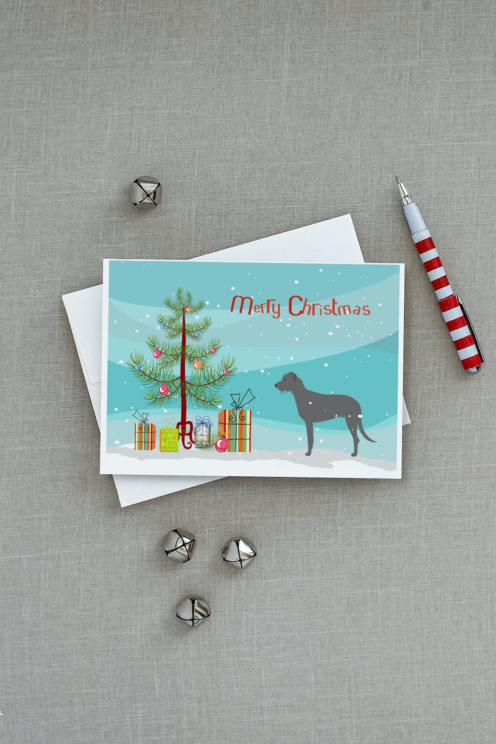 Irish Wolfhound Merry Christmas Tree Greeting Cards and Envelopes Pack of 8 - the-store.com