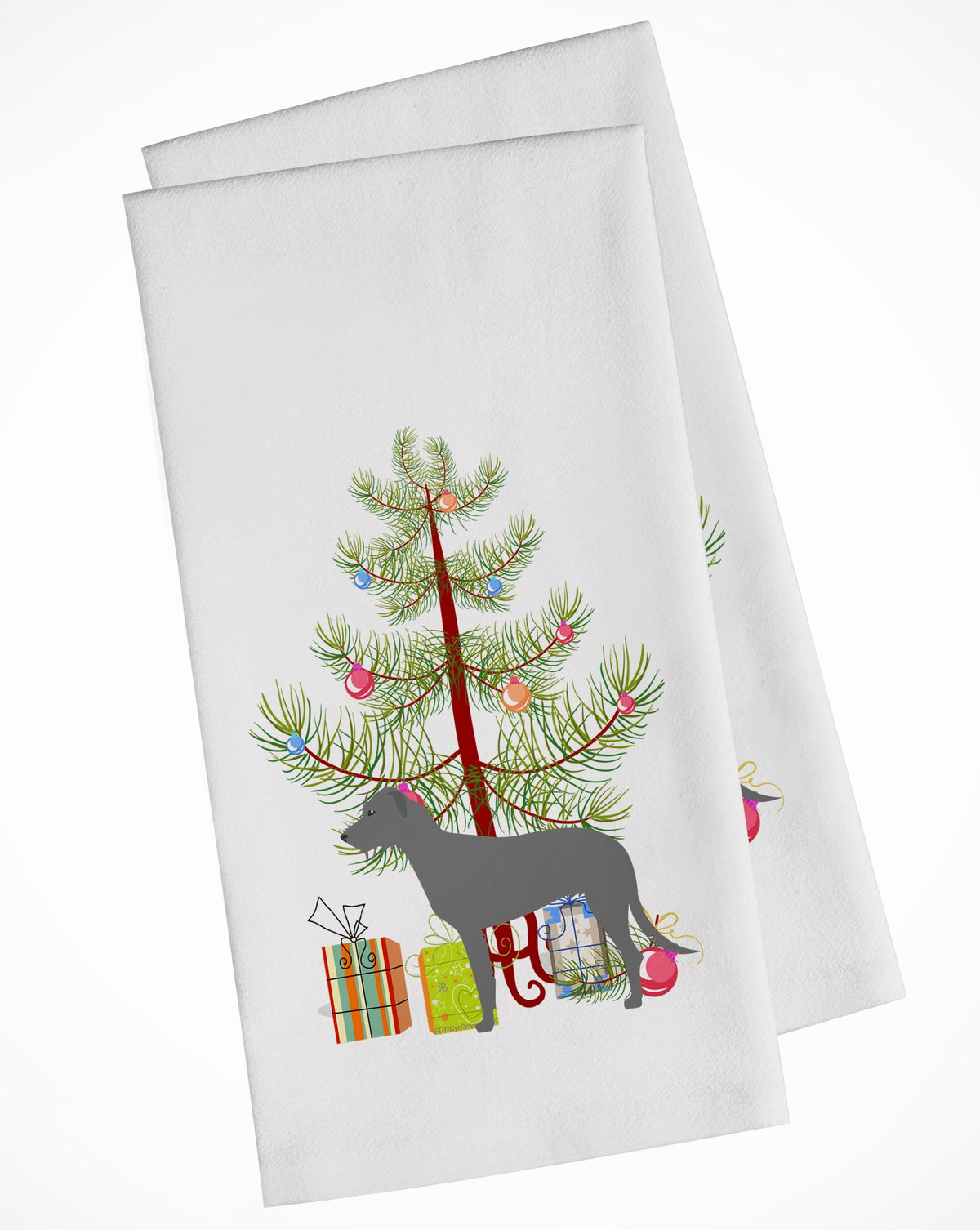 Irish Wolfhound Merry Christmas Tree White Kitchen Towel Set of 2 BB2921WTKT by Caroline&#39;s Treasures
