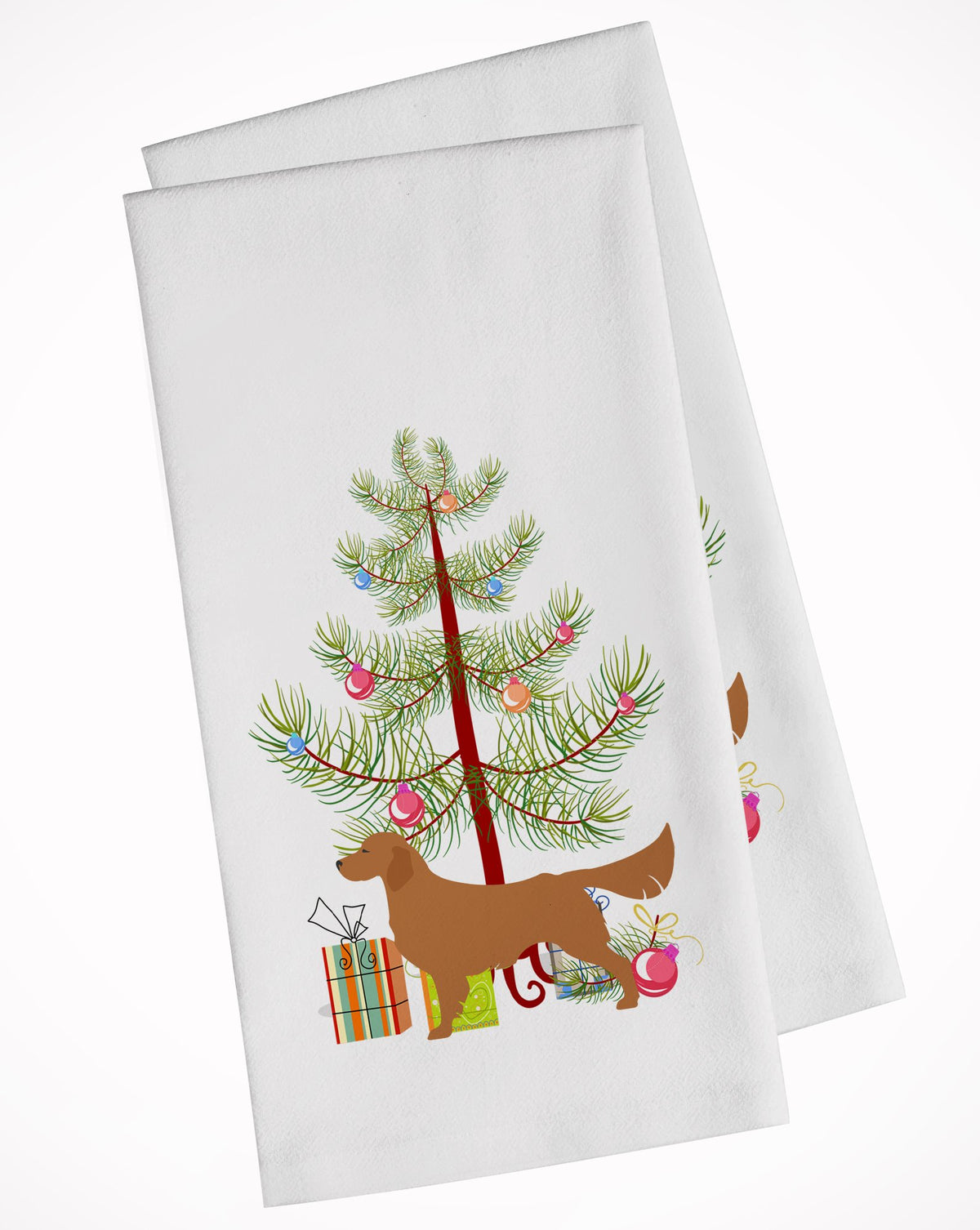 Golden Retriever Merry Christmas Tree White Kitchen Towel Set of 2 BB2922WTKT by Caroline&#39;s Treasures