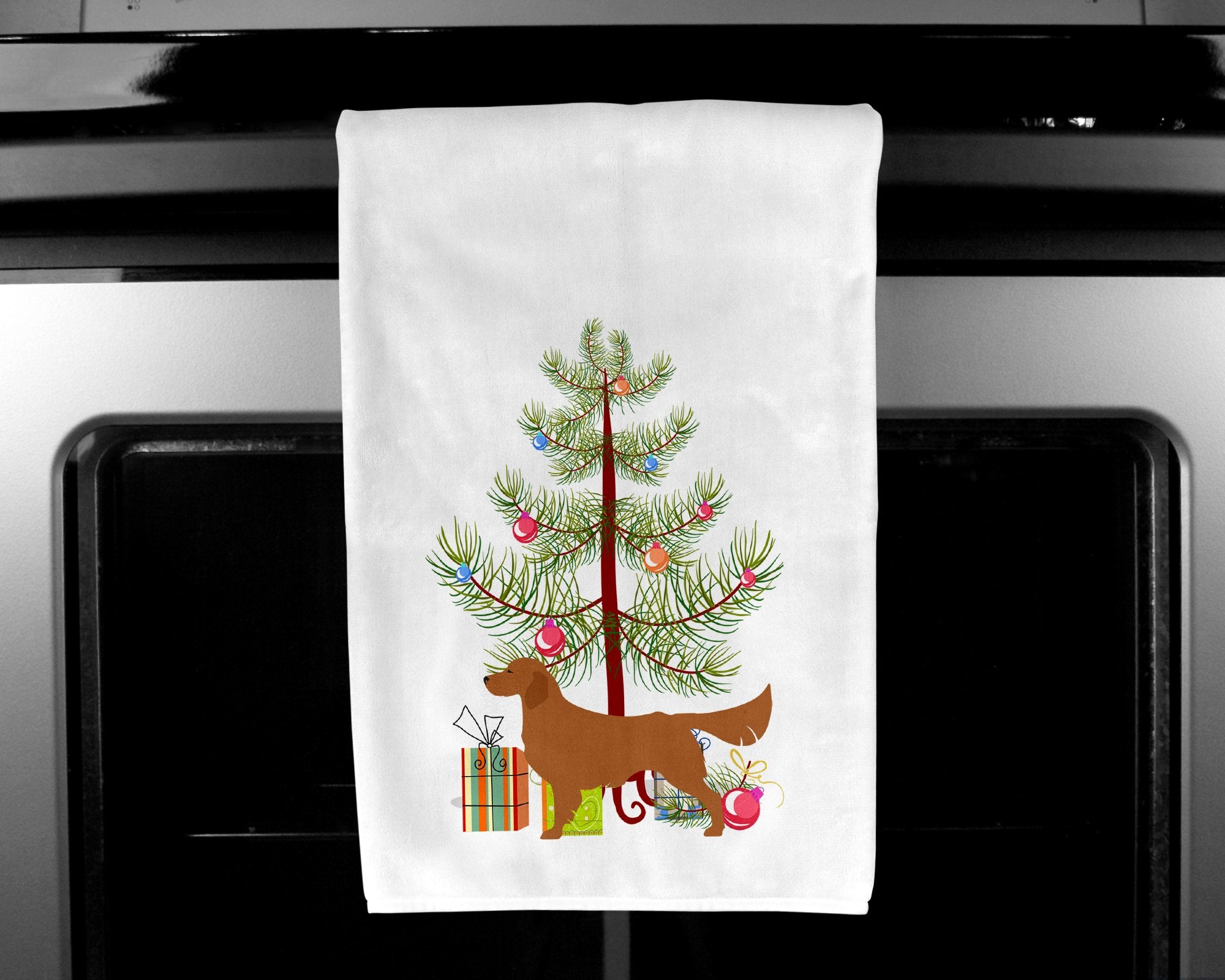 Golden Retriever Merry Christmas Tree White Kitchen Towel Set of 2 BB2922WTKT by Caroline's Treasures
