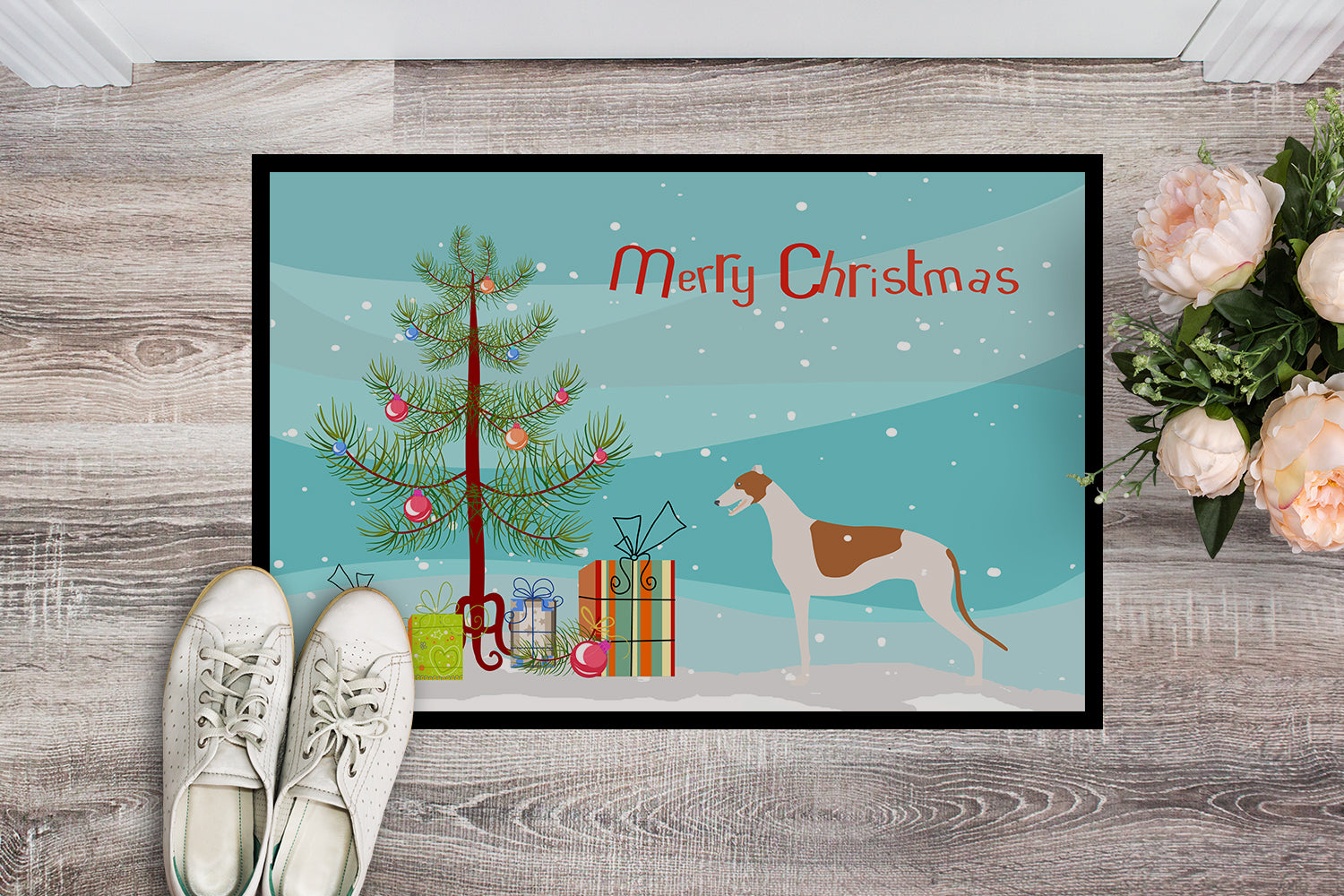 Greyhound Merry Christmas Tree Indoor or Outdoor Mat 18x27 BB2923MAT - the-store.com