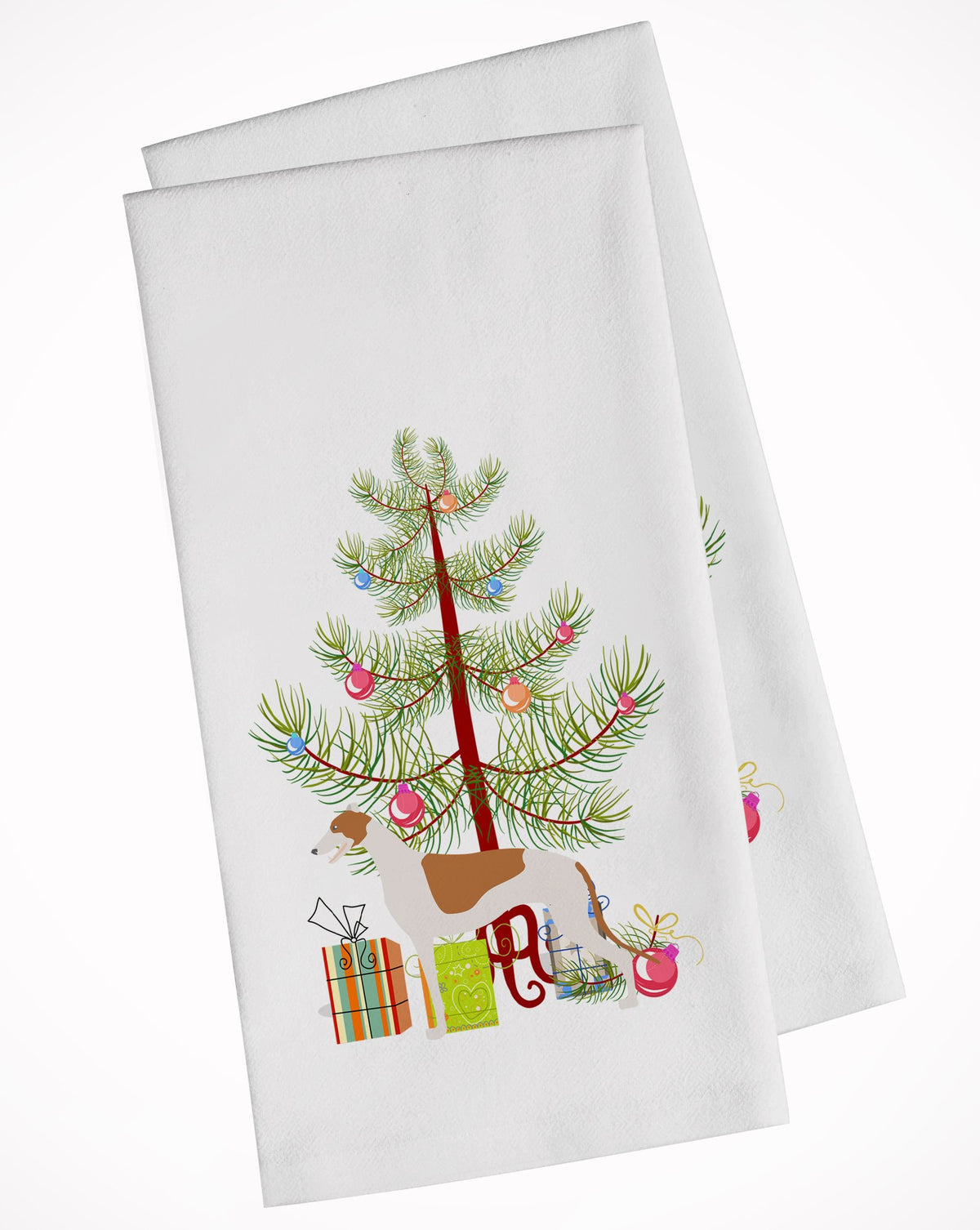 Greyhound Merry Christmas Tree White Kitchen Towel Set of 2 BB2923WTKT by Caroline&#39;s Treasures