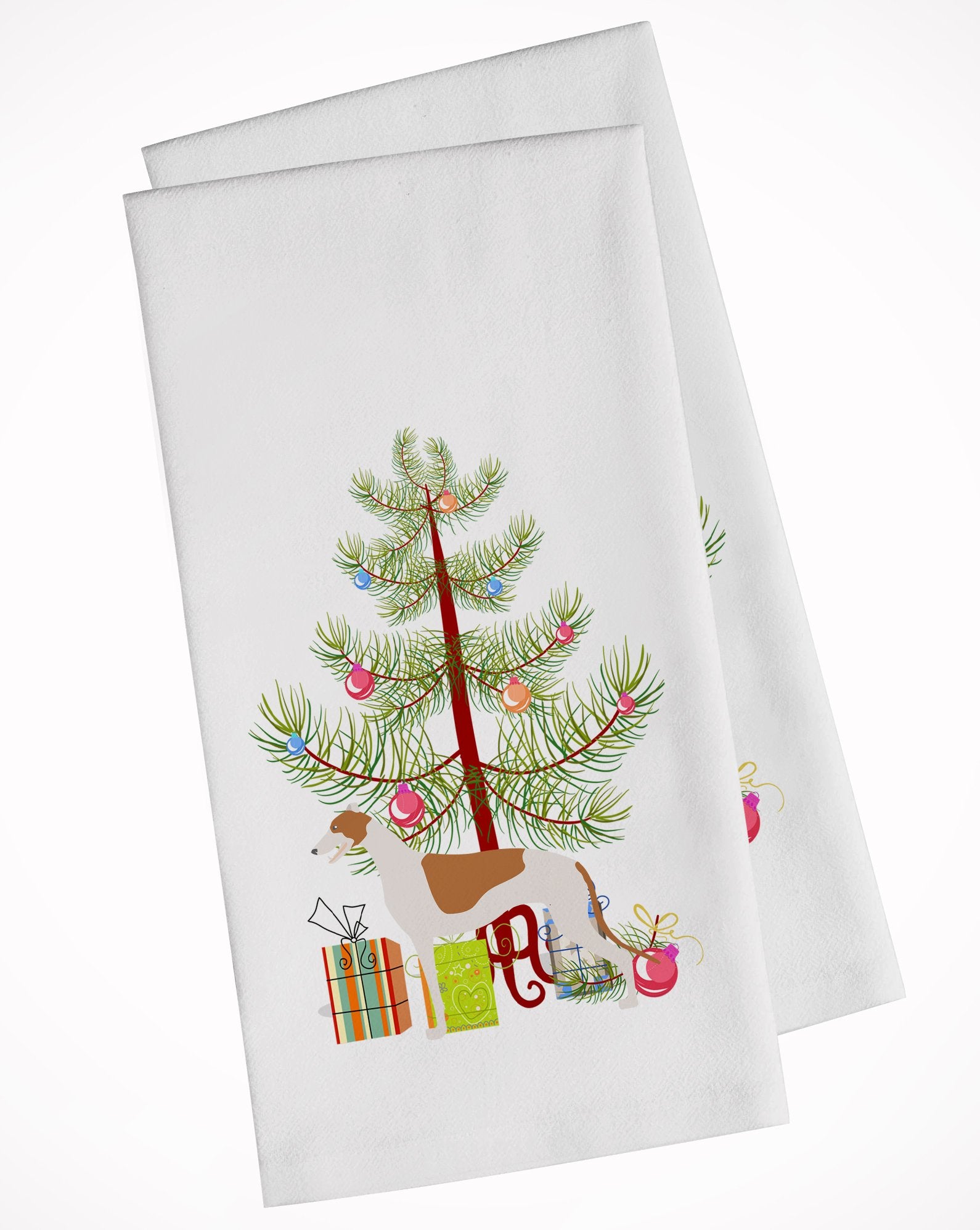 Greyhound Merry Christmas Tree White Kitchen Towel Set of 2 BB2923WTKT by Caroline's Treasures