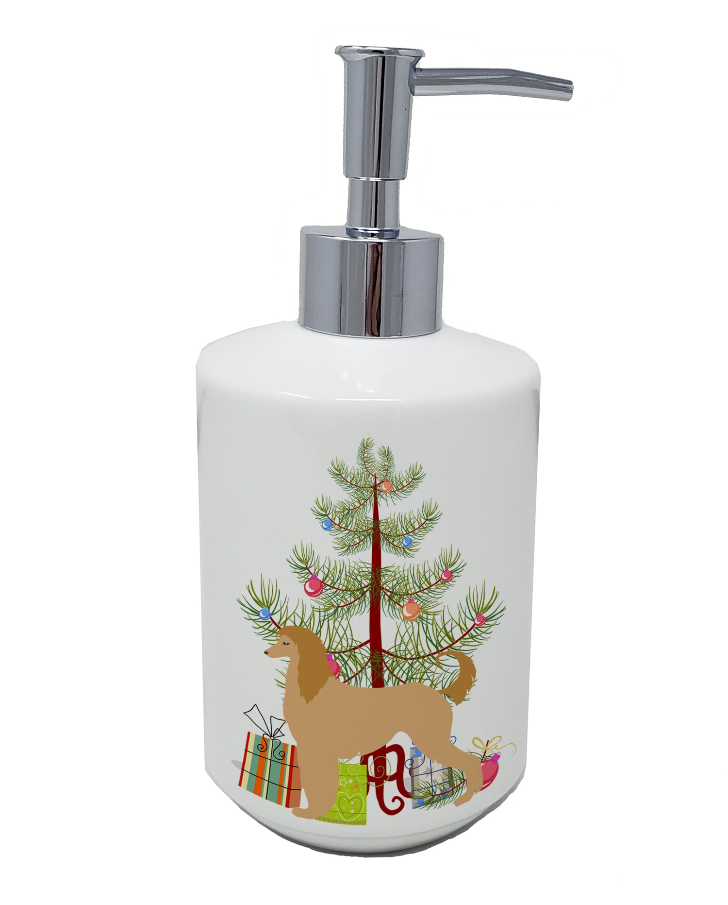 Buy this Afghan Hound Merry Christmas Tree Ceramic Soap Dispenser