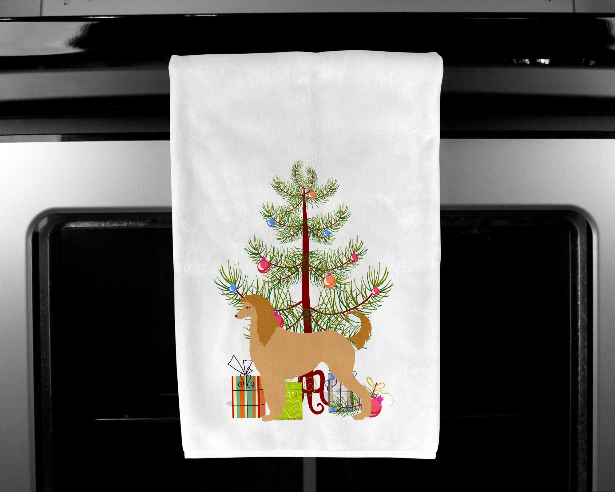 Afghan Hound Merry Christmas Tree White Kitchen Towel Set of 2 BB2924WTKT by Caroline's Treasures