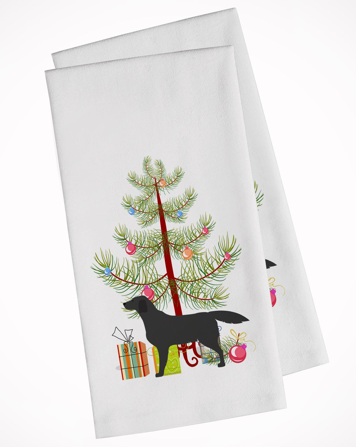 Black Labrador Retriever Merry Christmas Tree White Kitchen Towel Set of 2 BB2926WTKT by Caroline&#39;s Treasures