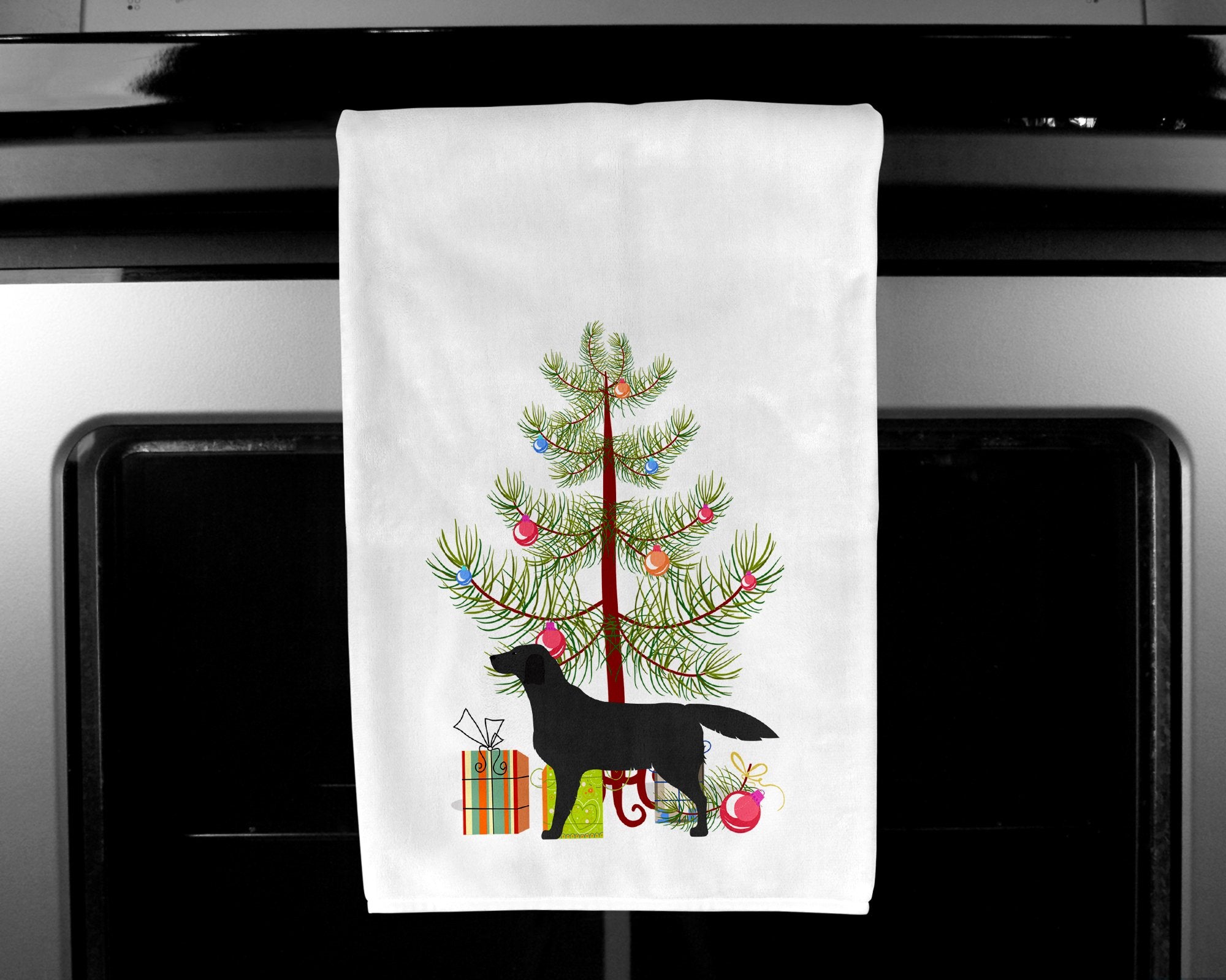 Black Labrador Retriever Merry Christmas Tree White Kitchen Towel Set of 2 BB2926WTKT by Caroline's Treasures