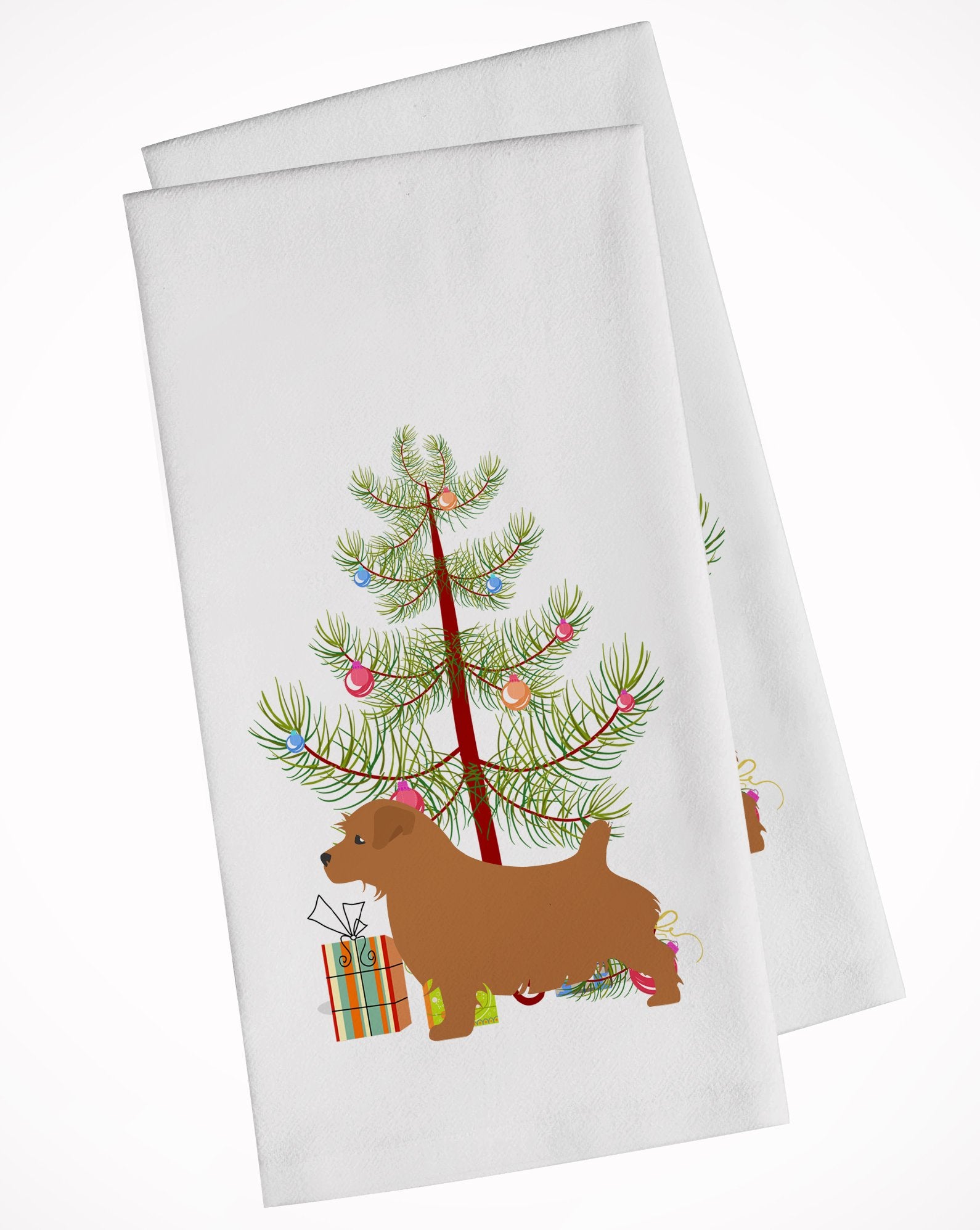Caroline's Treasures Norfolk Terrier Merry Christmas Tree Kitchen Towels – Set of 2 - Decorative & Absorbent Cotton | BB2927WTKT