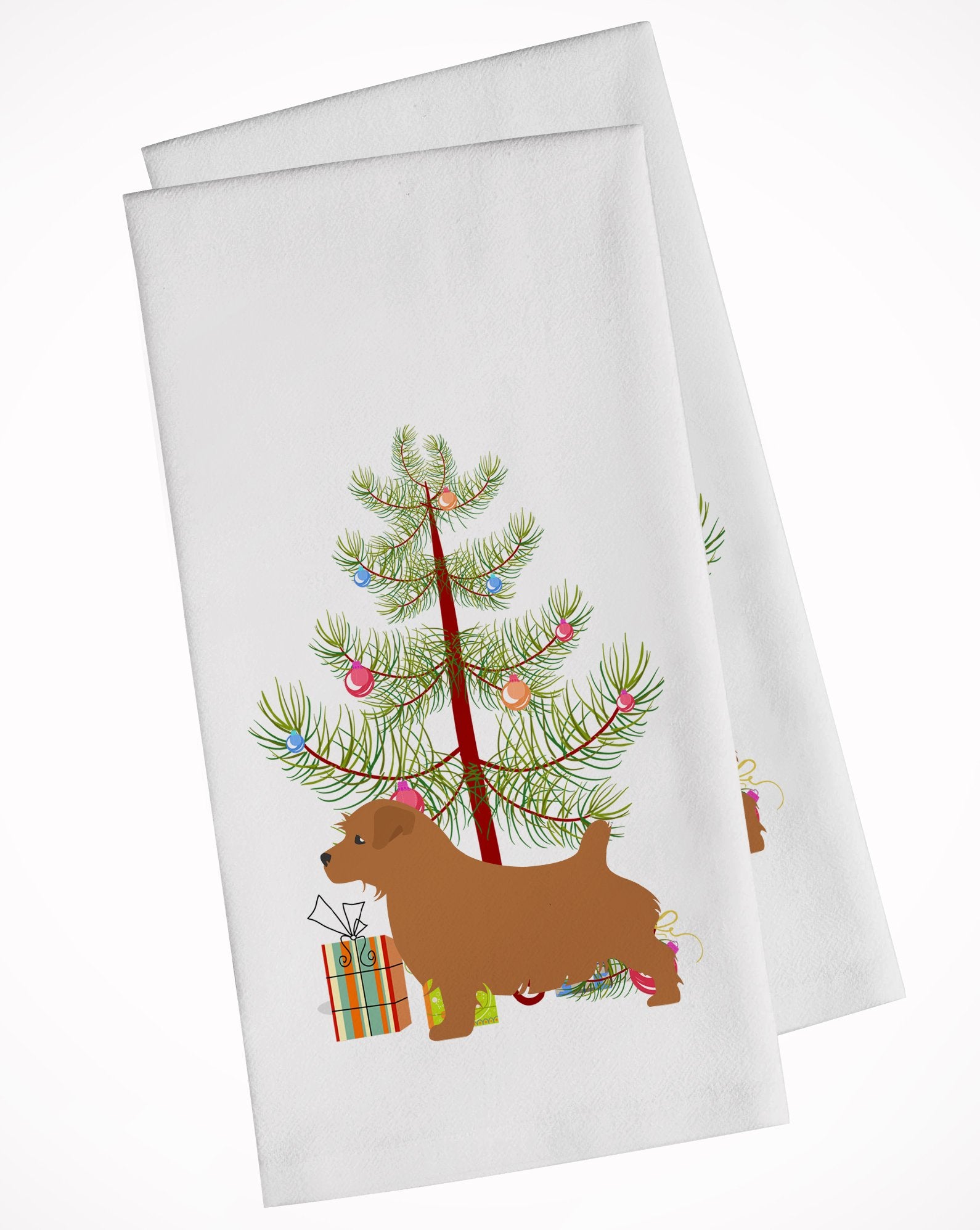 Norfolk Terrier Merry Christmas Tree White Kitchen Towel Set of 2 BB2927WTKT by Caroline's Treasures