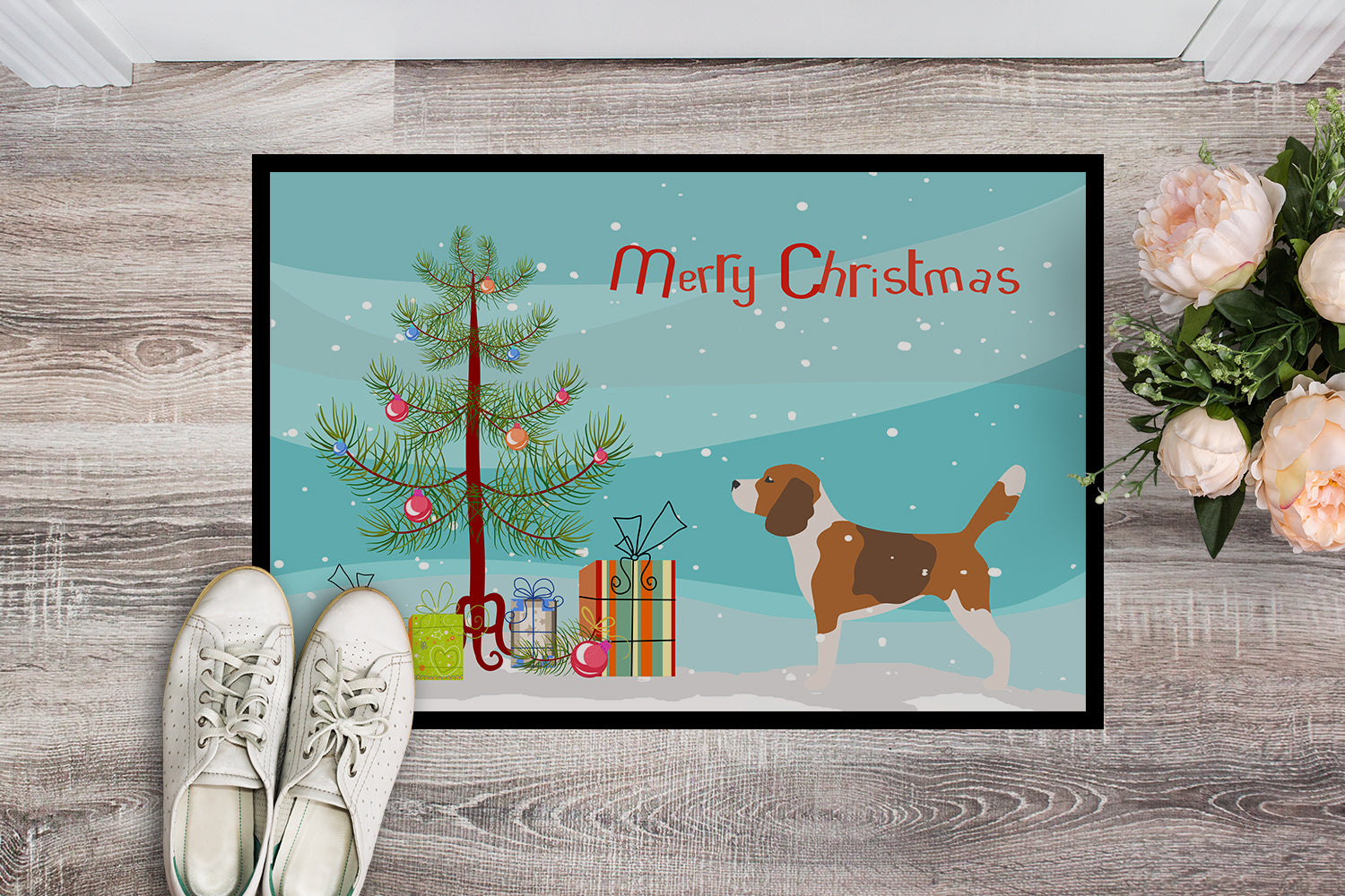 Beagle Merry Christmas Tree Indoor or Outdoor Mat 18x27 BB2928MAT - the-store.com