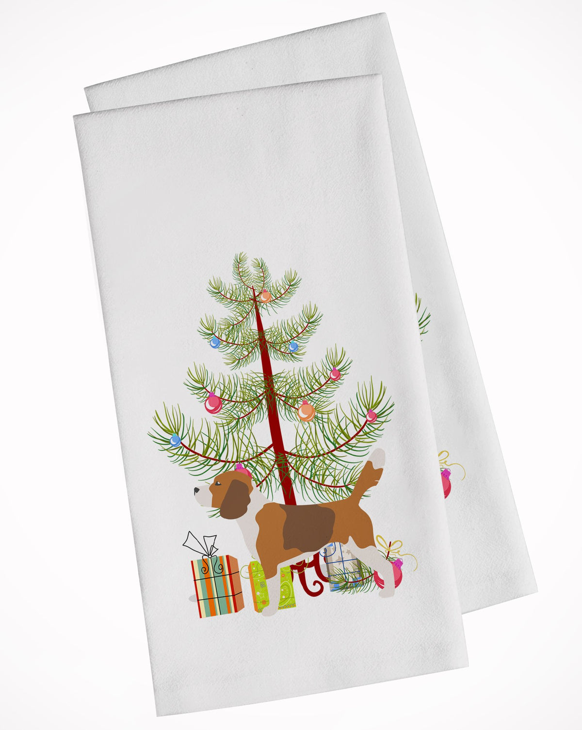 Beagle Merry Christmas Tree White Kitchen Towel Set of 2 BB2928WTKT by Caroline&#39;s Treasures