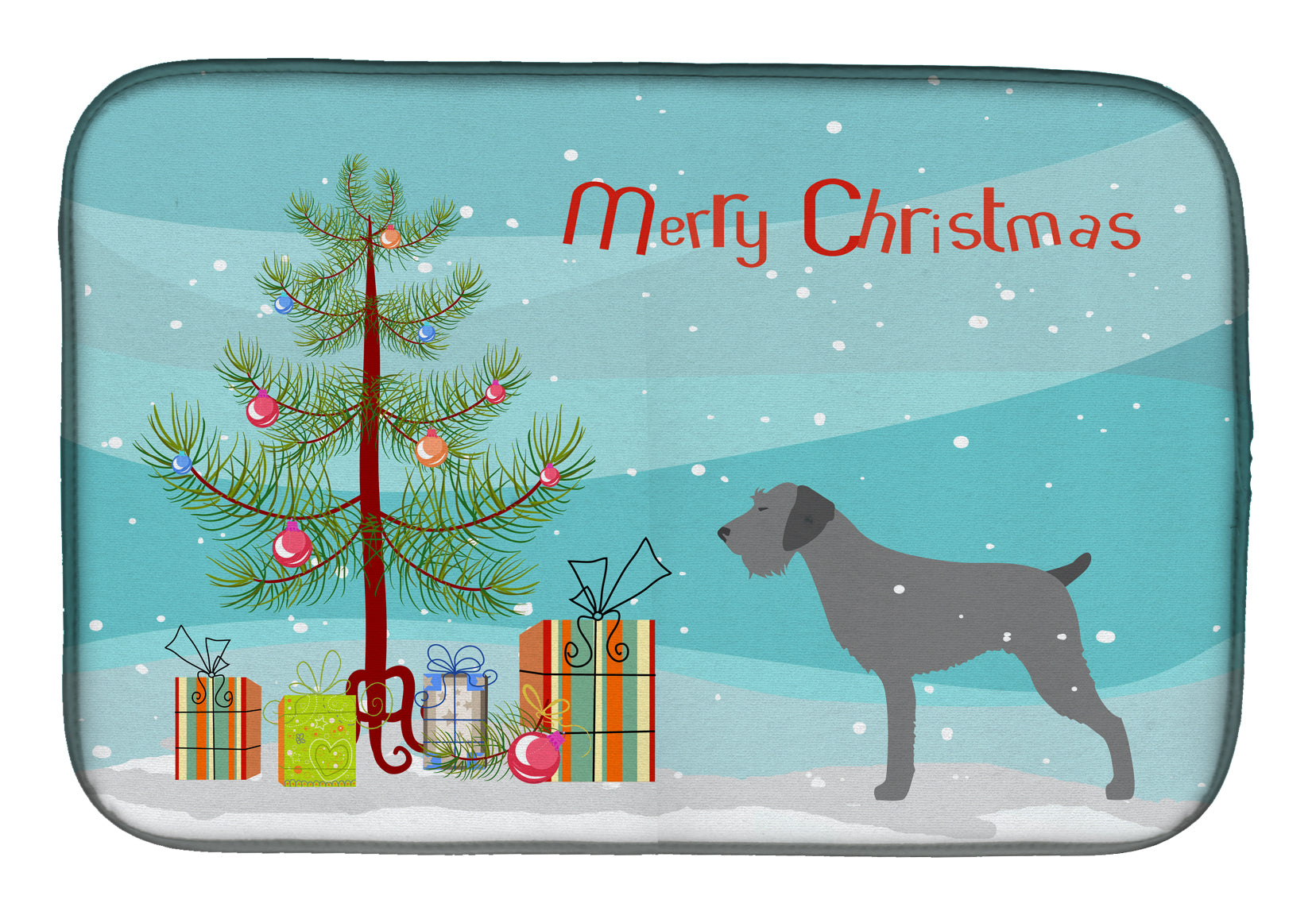 German Wirehaired Pointer Merry Christmas Tree Dish Drying Mat BB2929DDM  the-store.com.