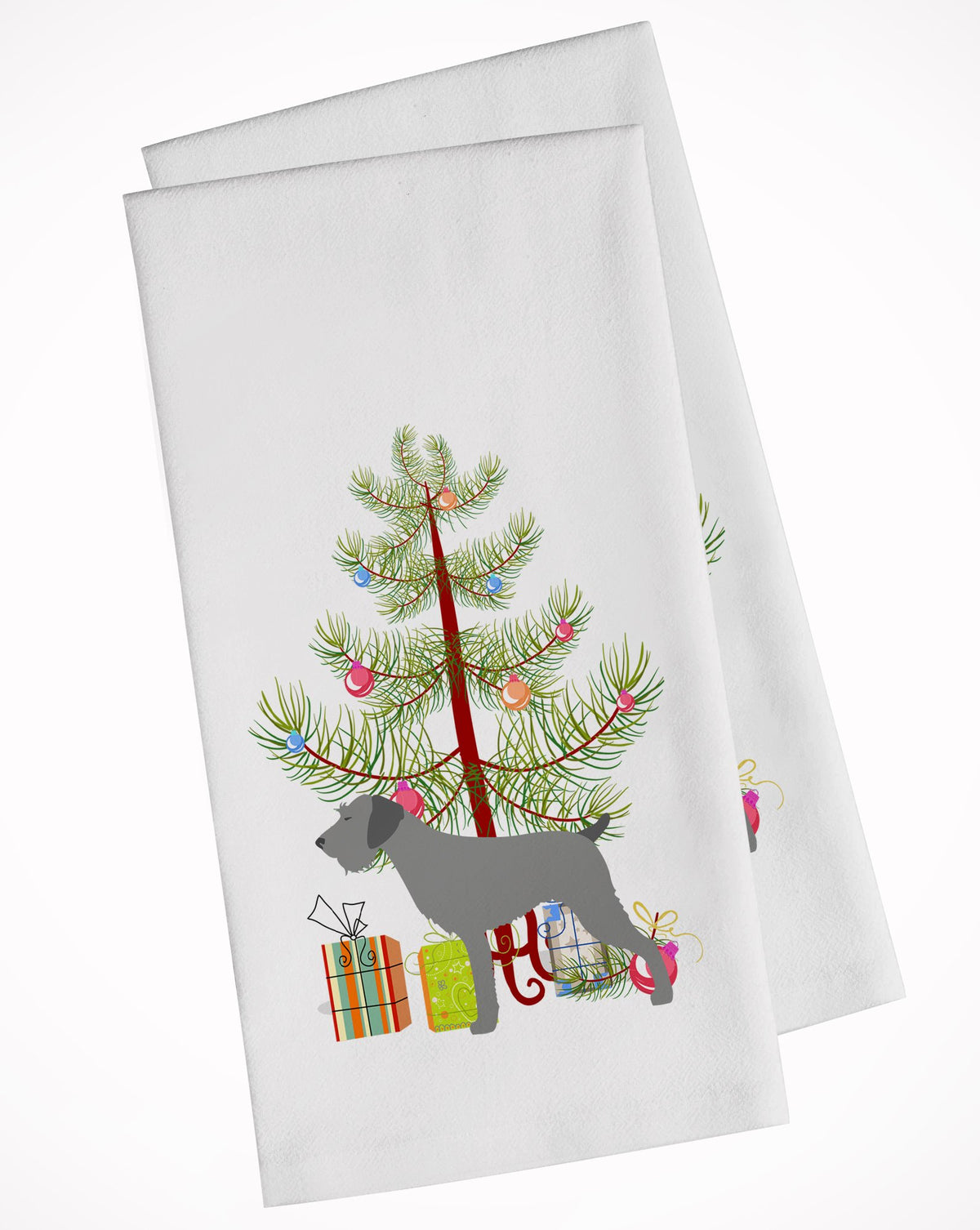 German Wirehaired Pointer Merry Christmas Tree White Kitchen Towel Set of 2 BB2929WTKT by Caroline&#39;s Treasures