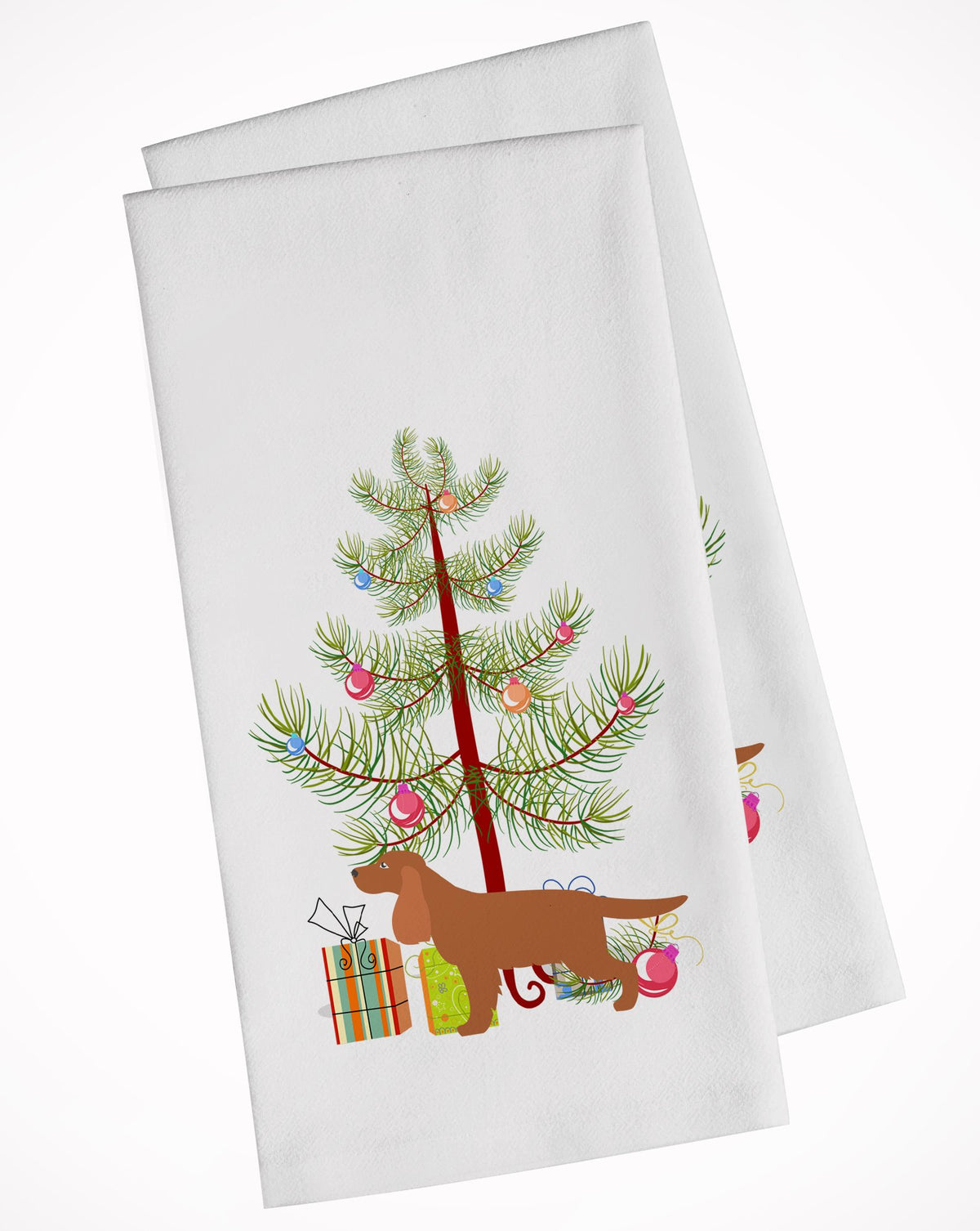 English Cocker Spaniel Merry Christmas Tree White Kitchen Towel Set of 2 BB2930WTKT by Caroline&#39;s Treasures