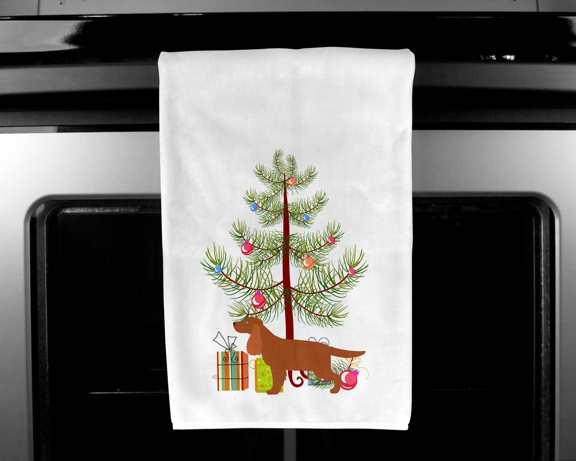 English Cocker Spaniel Merry Christmas Tree White Kitchen Towel Set of 2 BB2930WTKT by Caroline's Treasures