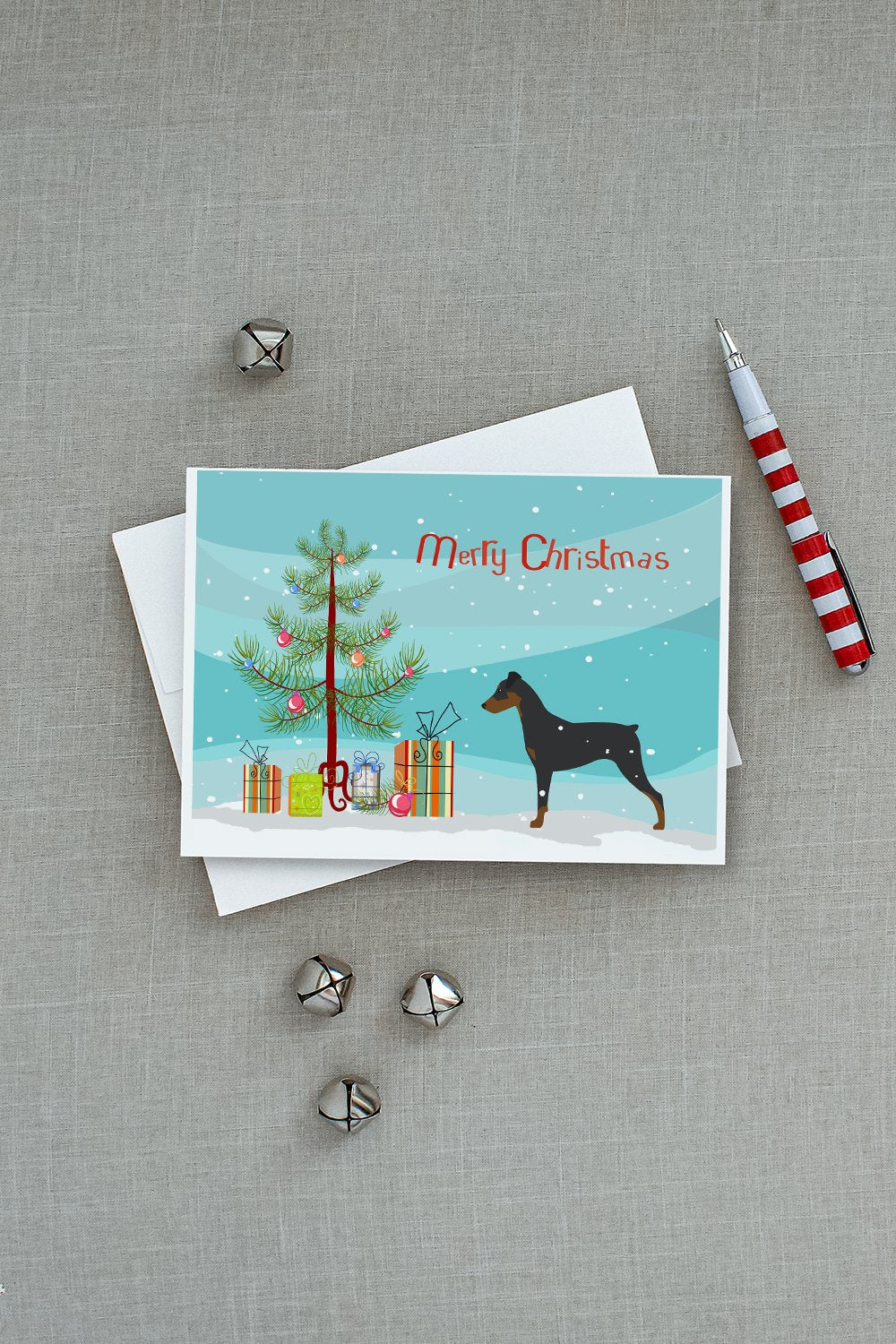 German Pinscher Merry Christmas Tree Greeting Cards and Envelopes Pack of 8 - the-store.com