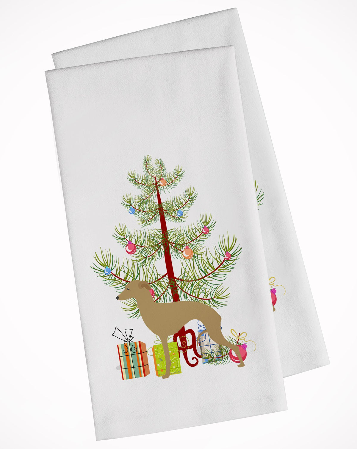 Italian Greyhound Merry Christmas Tree White Kitchen Towel Set of 2 BB2932WTKT by Caroline&#39;s Treasures