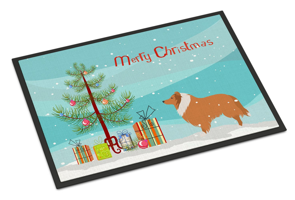 Collie Dog Merry Christmas Tree Indoor or Outdoor Mat 24x36 BB2934JMAT by Caroline&#39;s Treasures