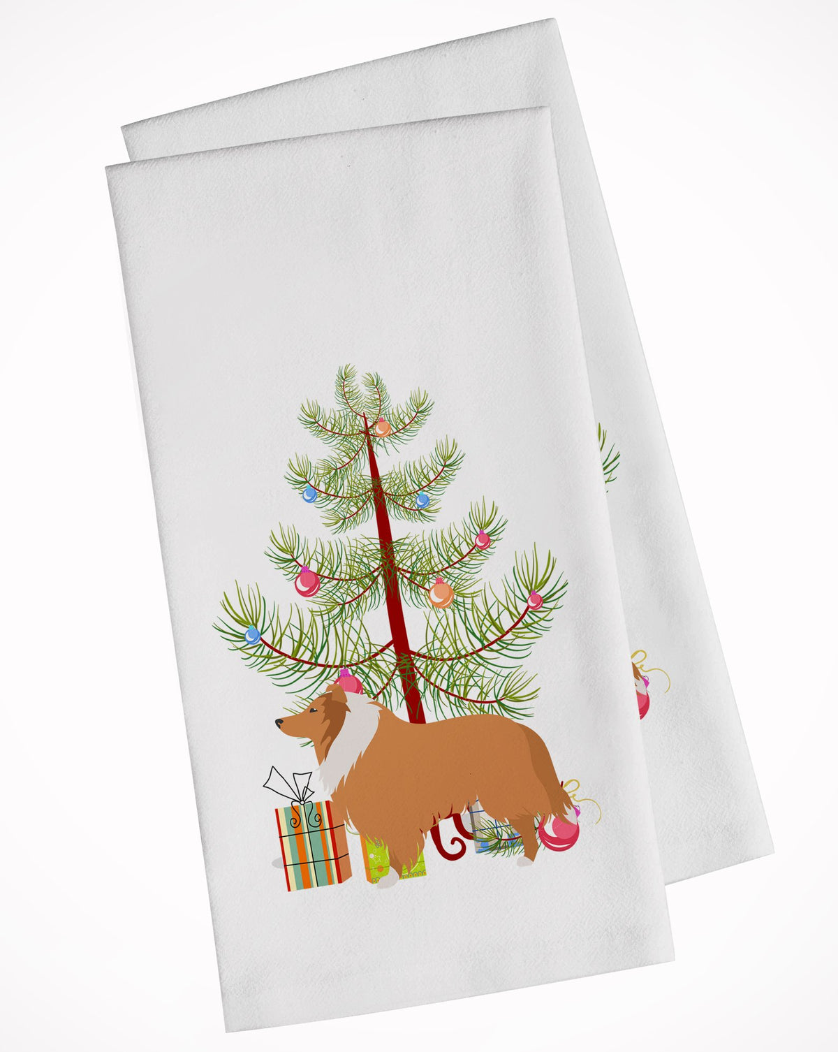 Collie Dog Merry Christmas Tree White Kitchen Towel Set of 2 BB2934WTKT by Caroline&#39;s Treasures
