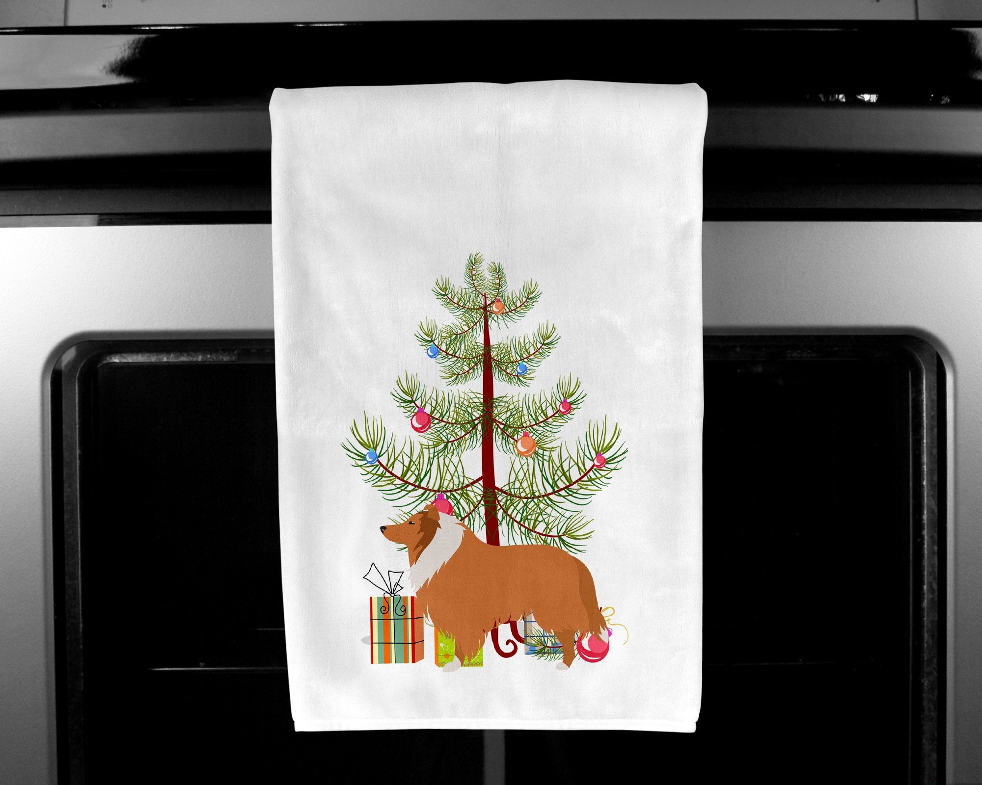 Collie Dog Merry Christmas Tree White Kitchen Towel Set of 2 BB2934WTKT by Caroline's Treasures