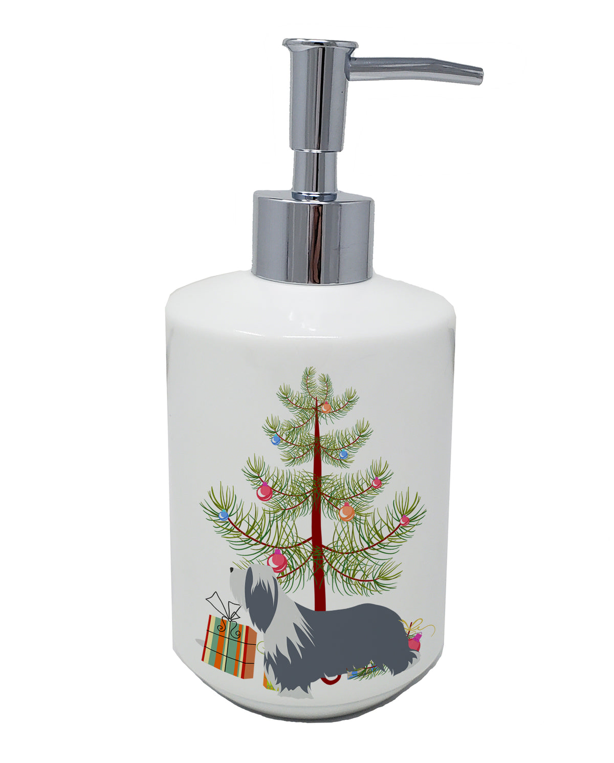 Buy this Bearded Collie Dog Merry Christmas Tree Ceramic Soap Dispenser