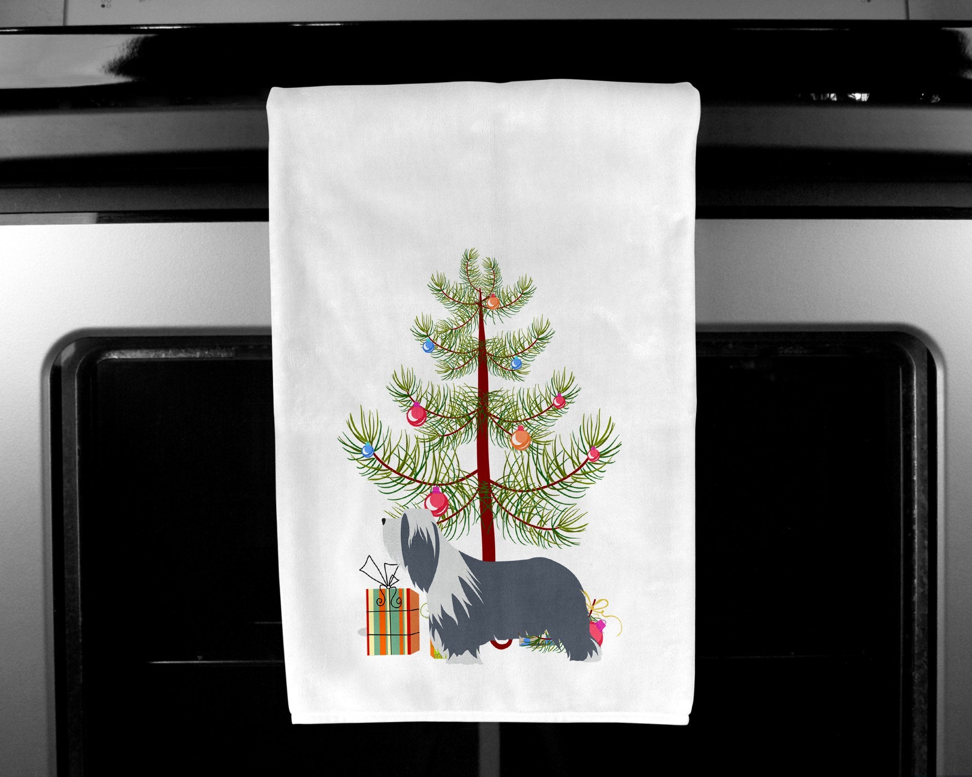 Bearded Collie Dog Merry Christmas Tree White Kitchen Towel Set of 2 BB2935WTKT by Caroline's Treasures