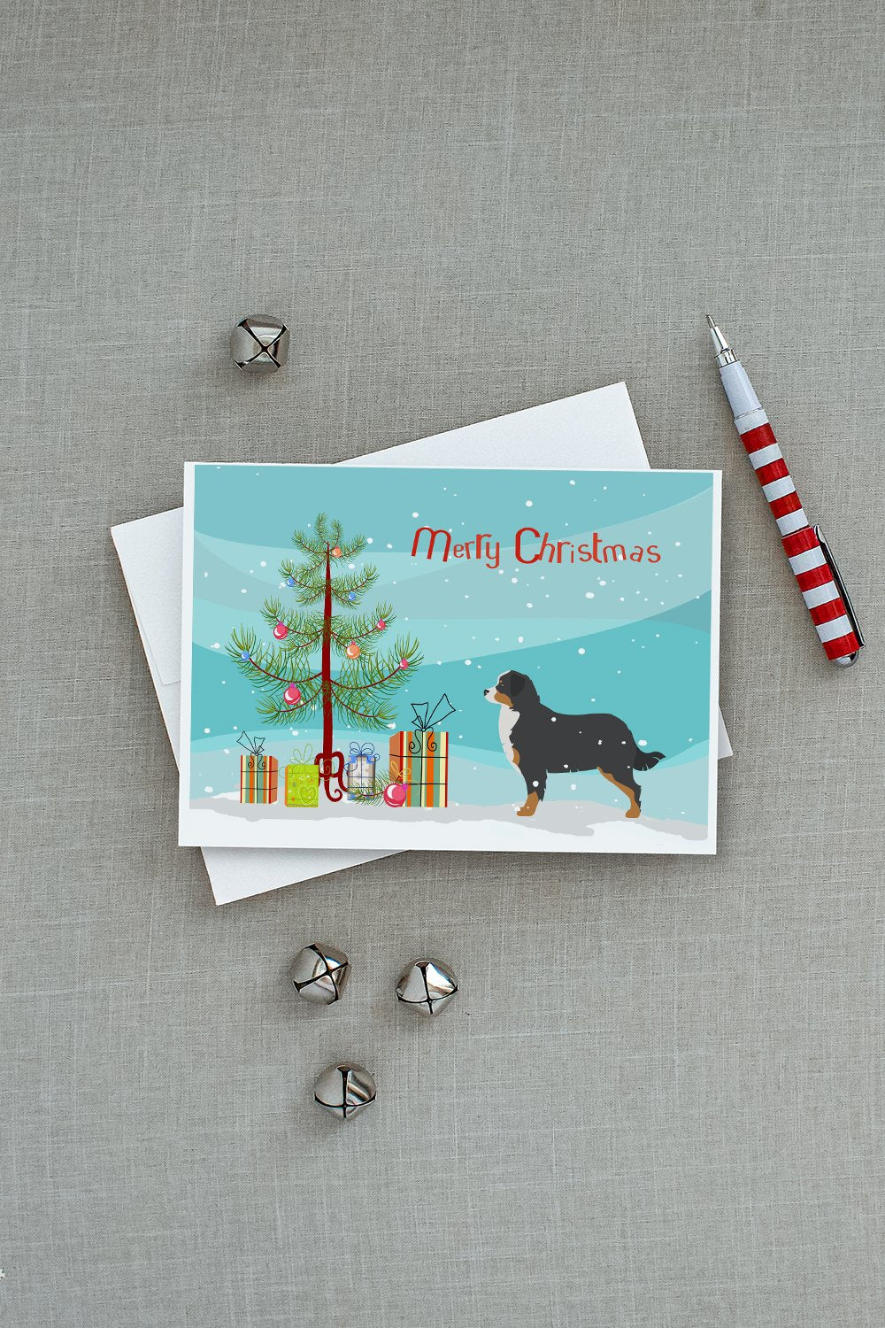 Bernese Mountain Dog Merry Christmas Tree Greeting Cards and Envelopes Pack of 8 - the-store.com