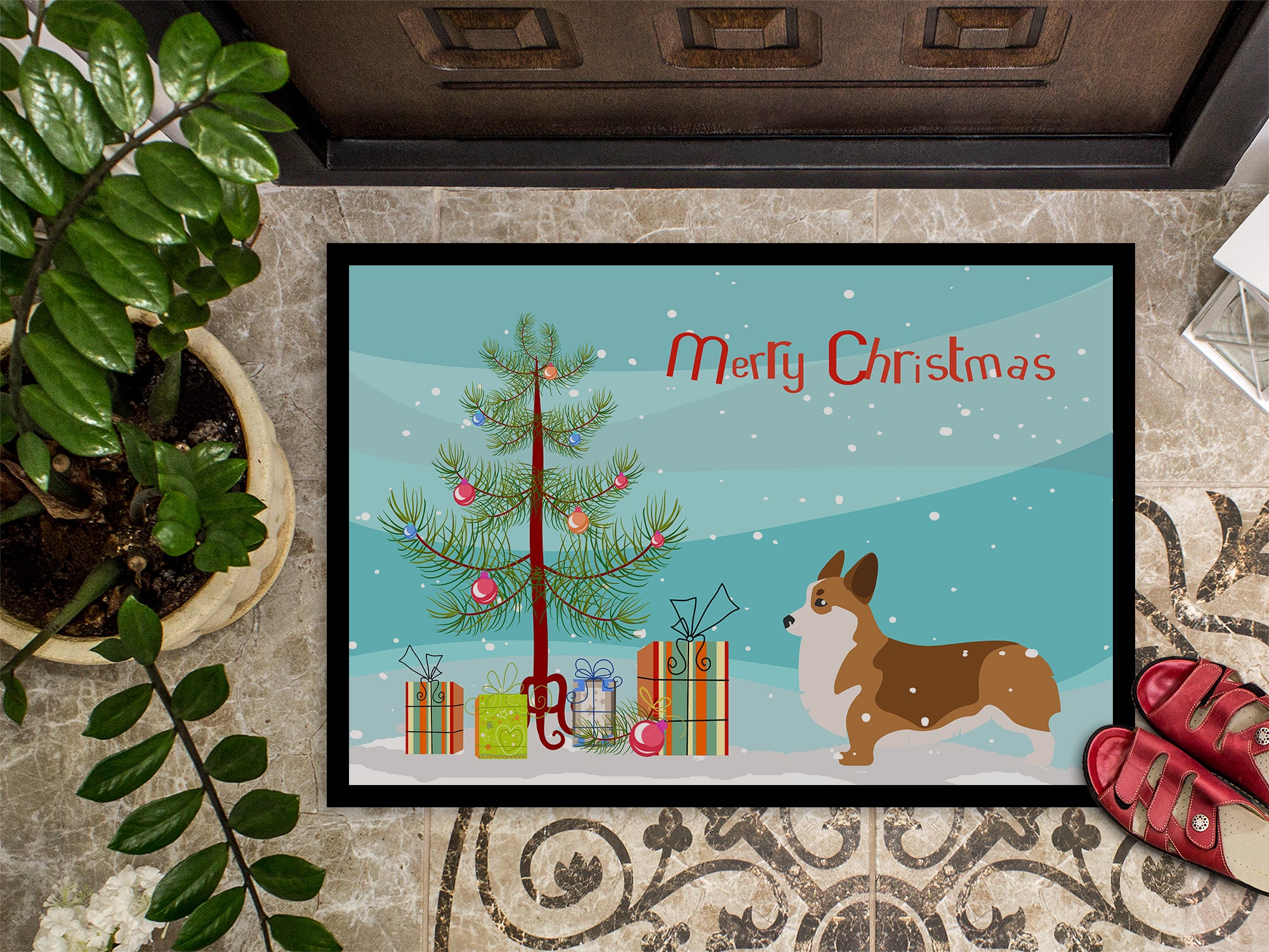 Corgi Merry Christmas Tree Indoor or Outdoor Mat 18x27 BB2938MAT - the-store.com