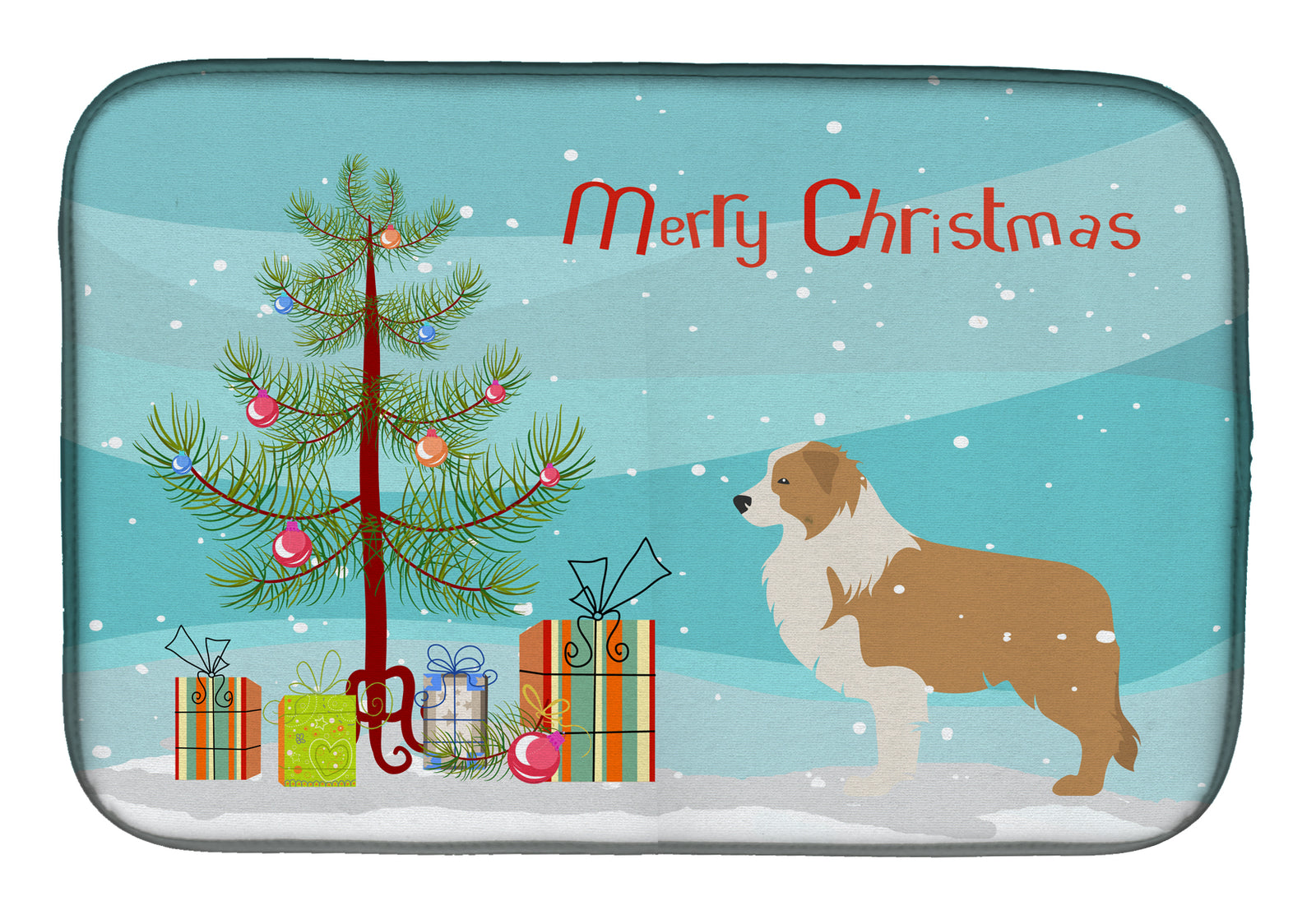 Red Border Collie Merry Christmas Tree Dish Drying Mat BB2940DDM  the-store.com.