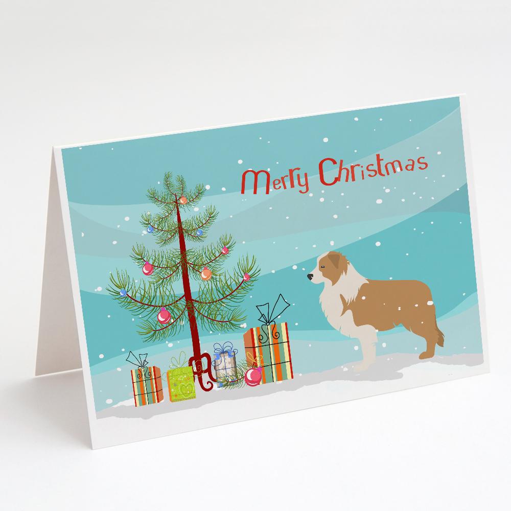 Buy this Red Border Collie Merry Christmas Tree Greeting Cards and Envelopes Pack of 8