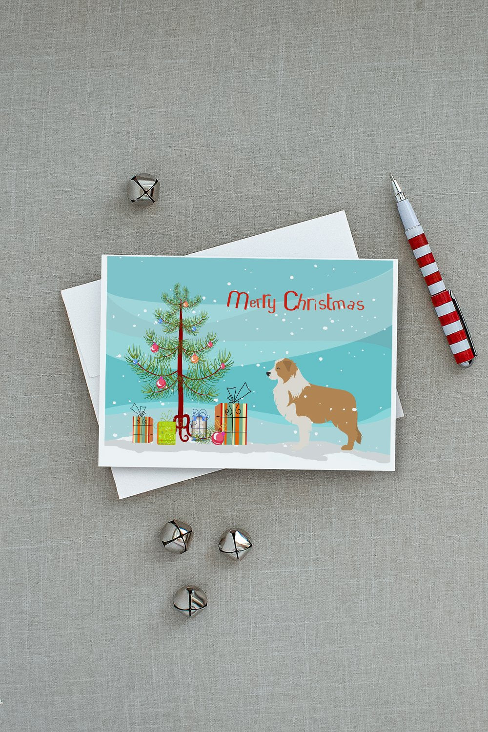 Red Border Collie Merry Christmas Tree Greeting Cards and Envelopes Pack of 8 - the-store.com